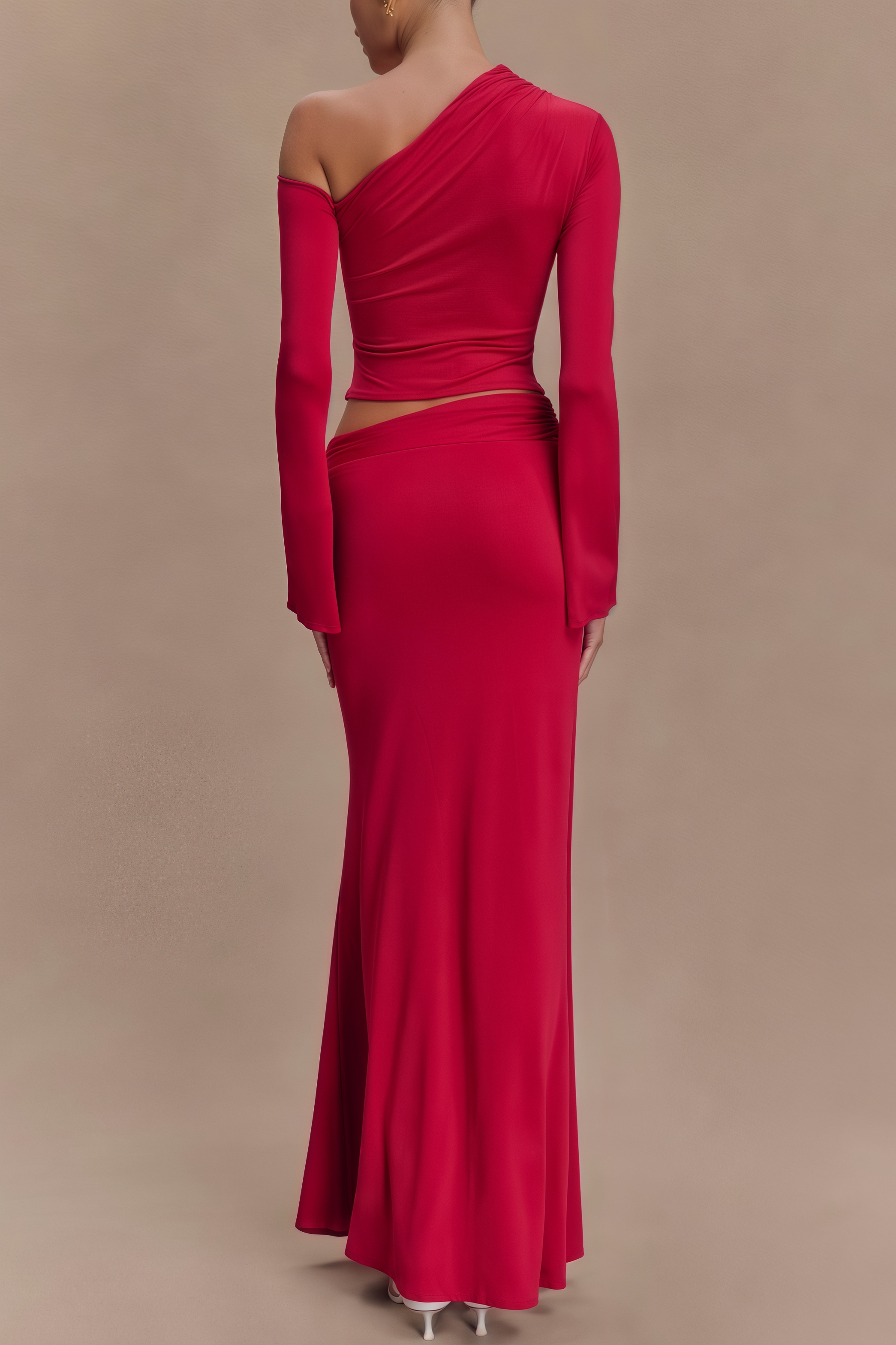 Aurod Slanted Collar 3D Flower Maxi Dress Set