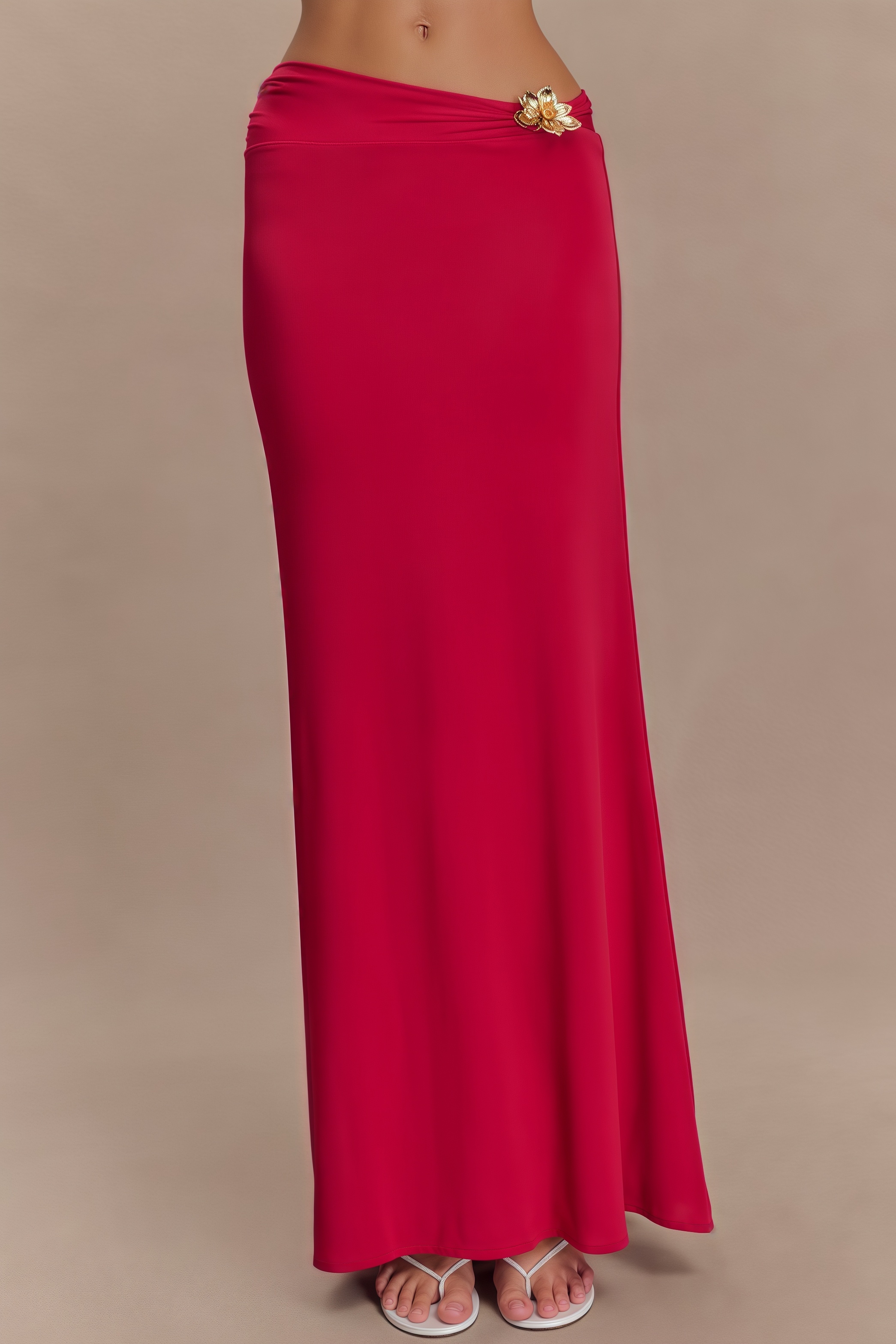 Aurod Slanted Collar 3D Flower Maxi Dress Set