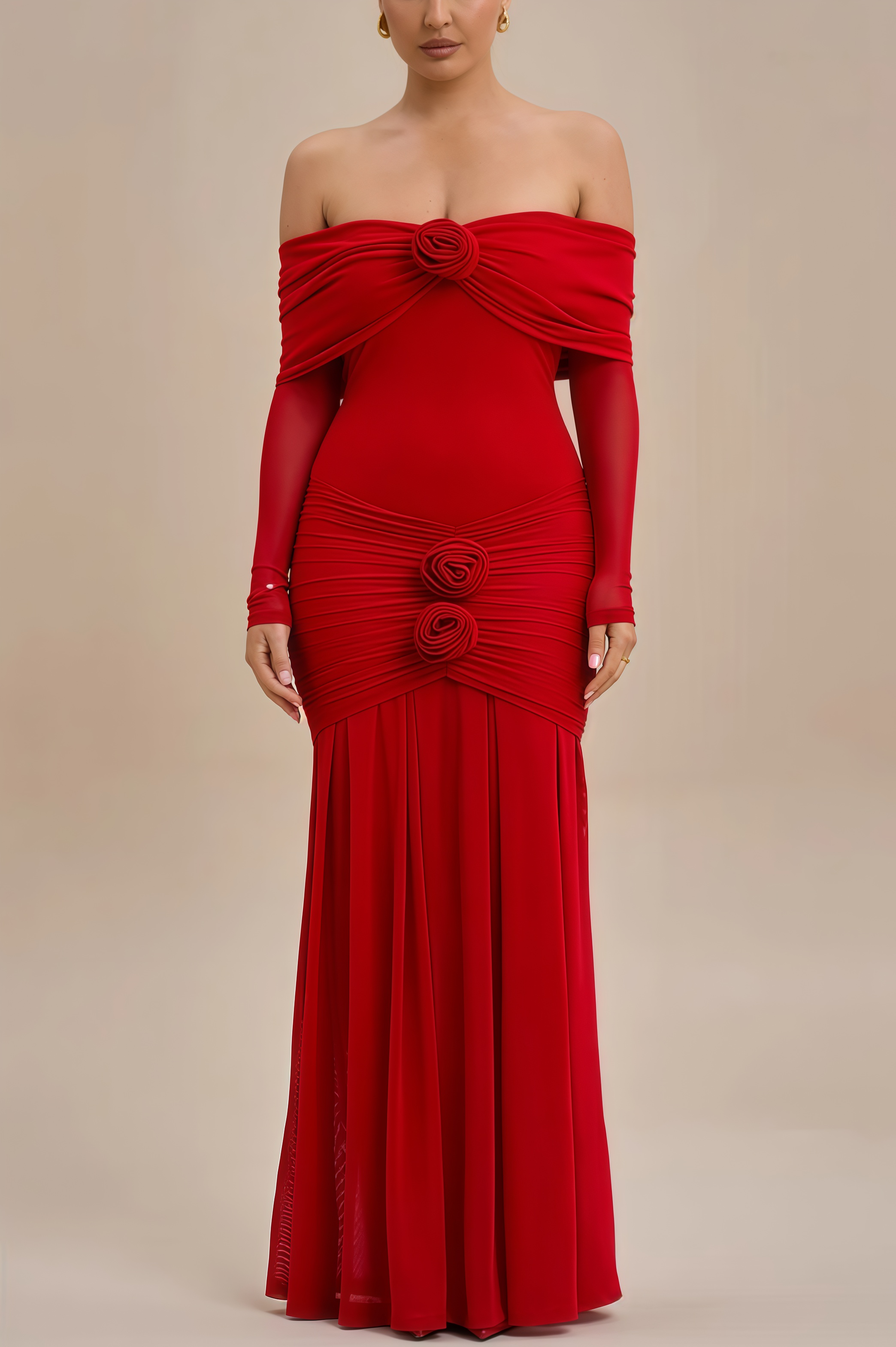 Mylesa Red 3D Floral Maxi Dress