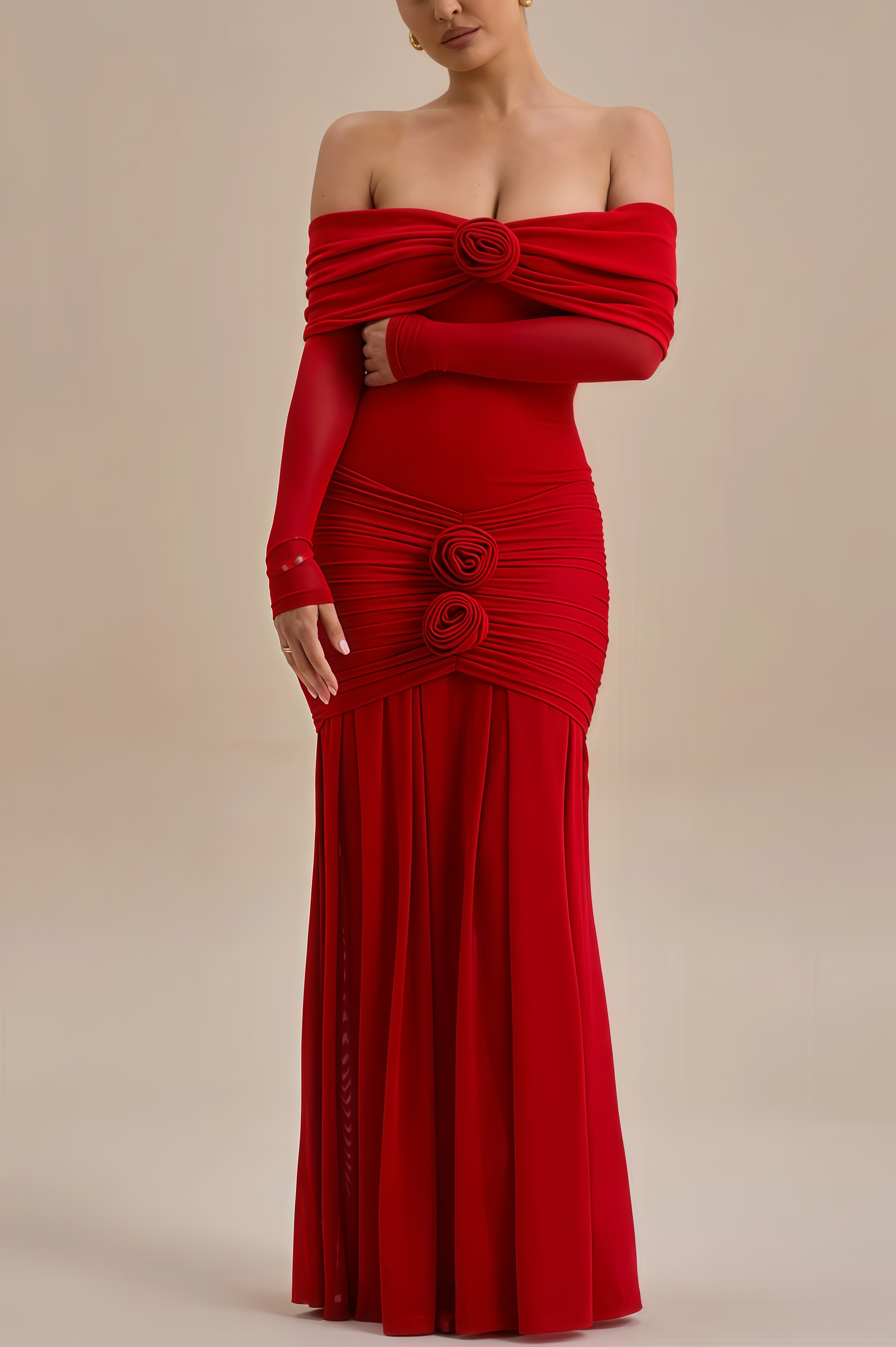 Mylesa Red 3D Floral Maxi Dress