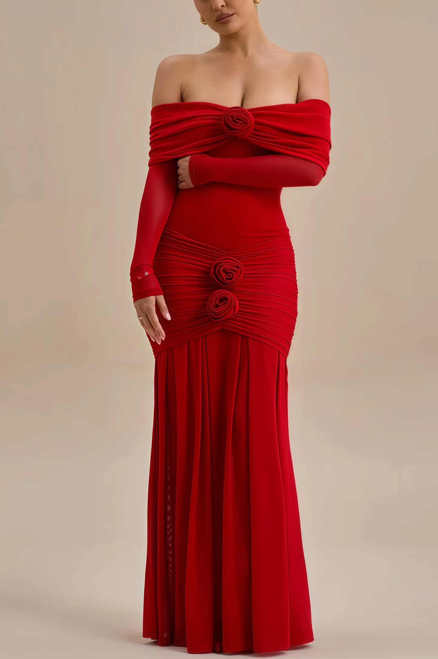 Mylesa Red 3D Floral Maxi Dress