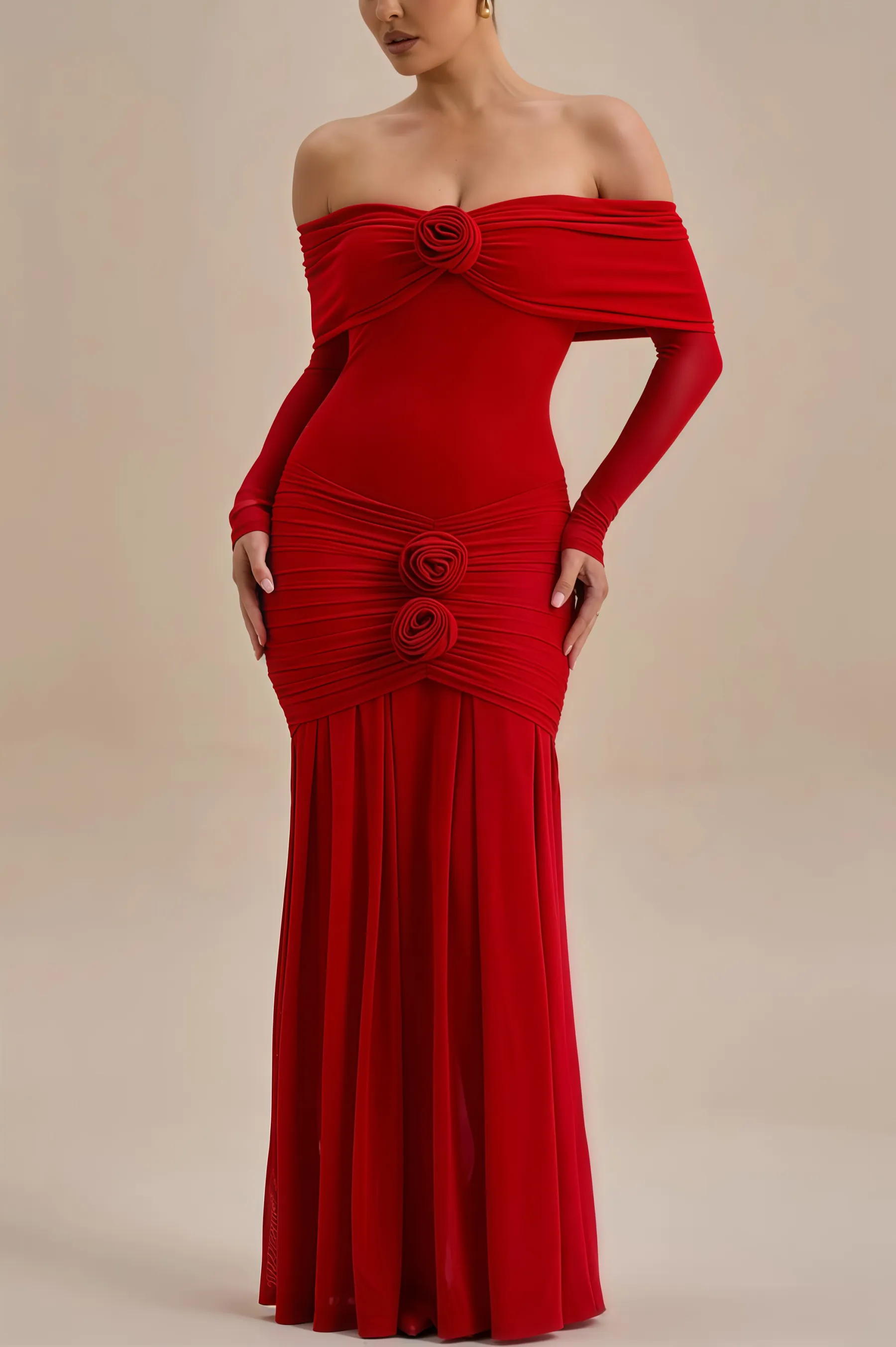 Mylesa Red 3D Floral Maxi Dress
