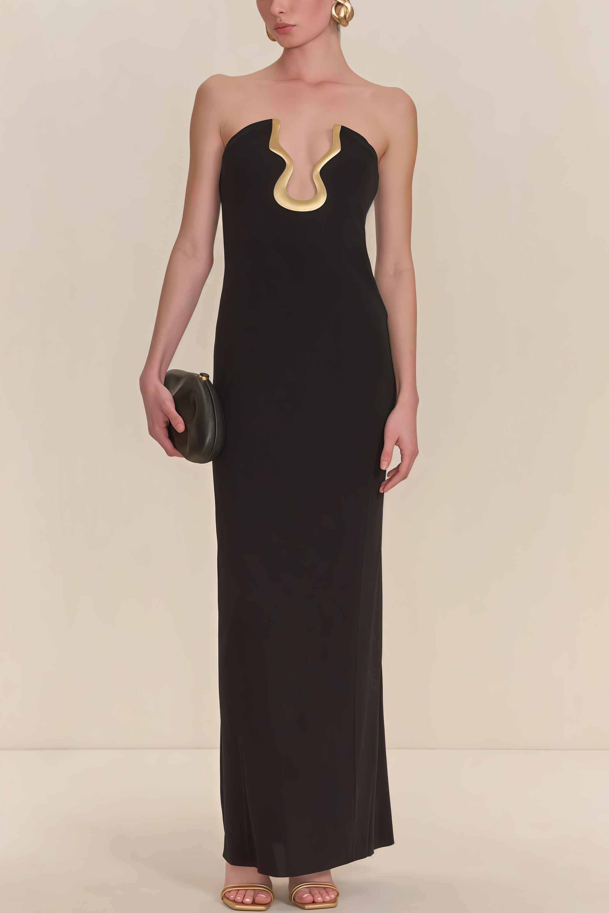 Jeandi Black Bustier Bandage Maxi Dress