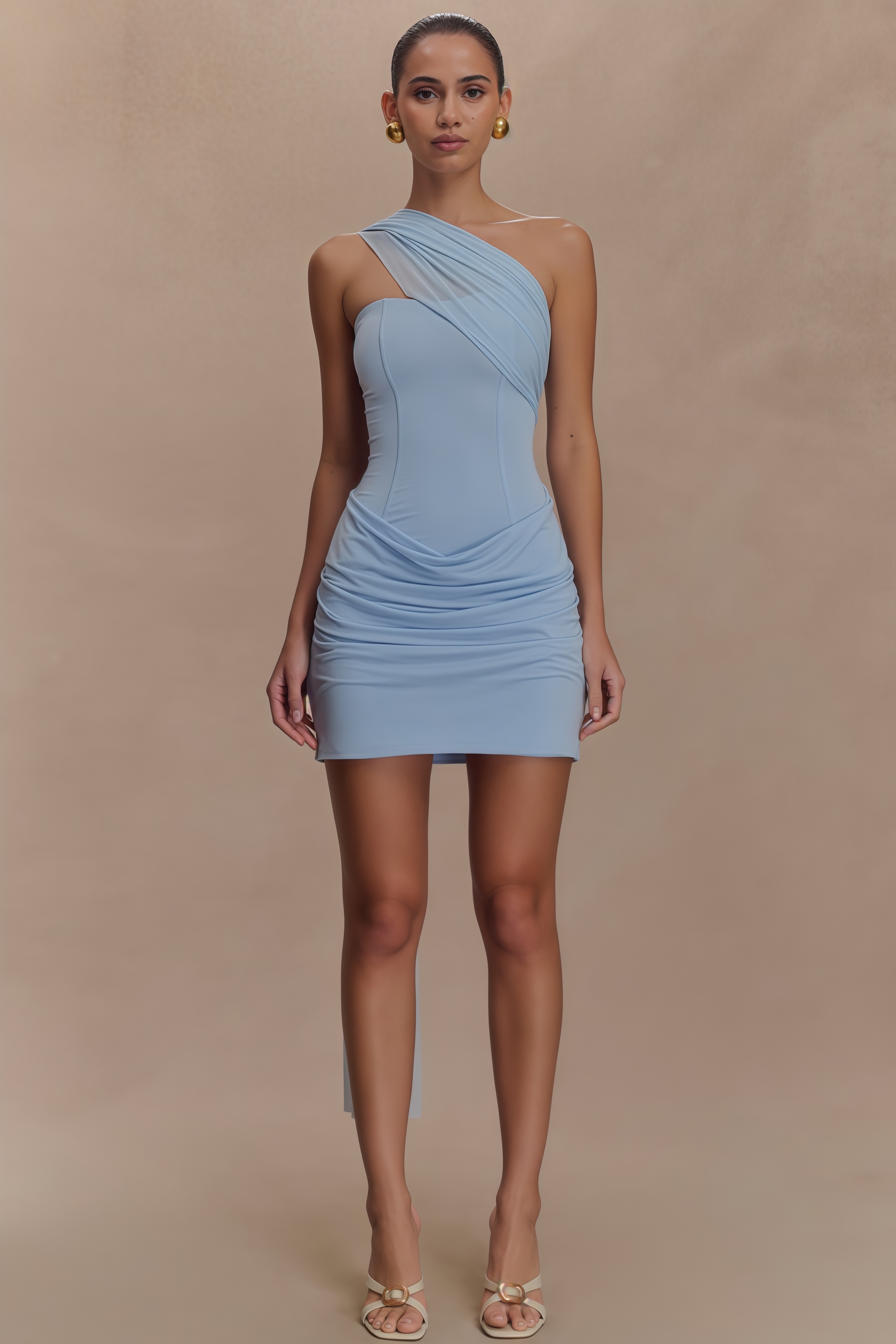 Haliny Blue Slinky And Mesh Mini Dress