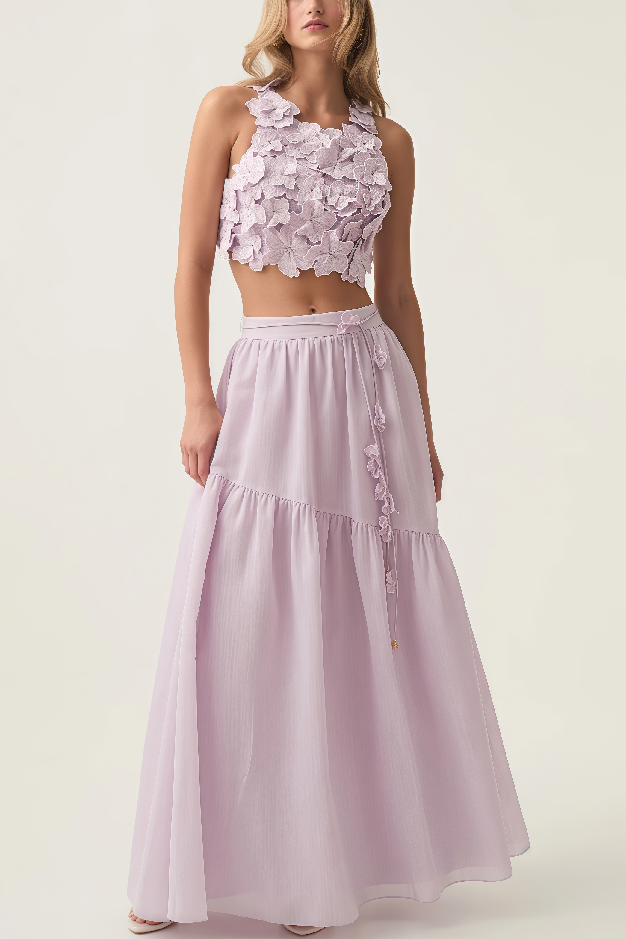 Michea 3D Floral Maxi Dress Two Piece Set