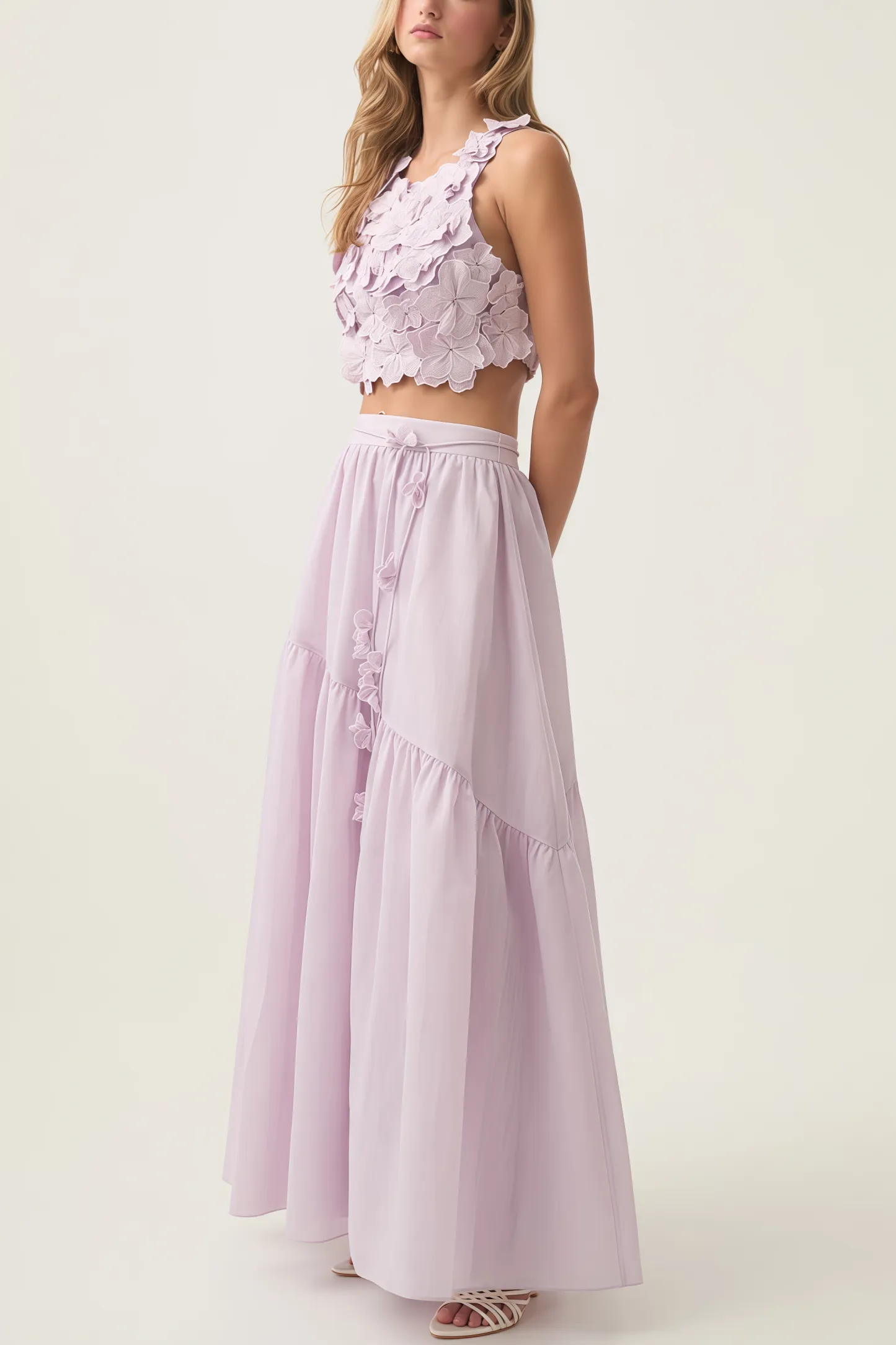 Michea 3D Floral Maxi Dress Two Piece Set