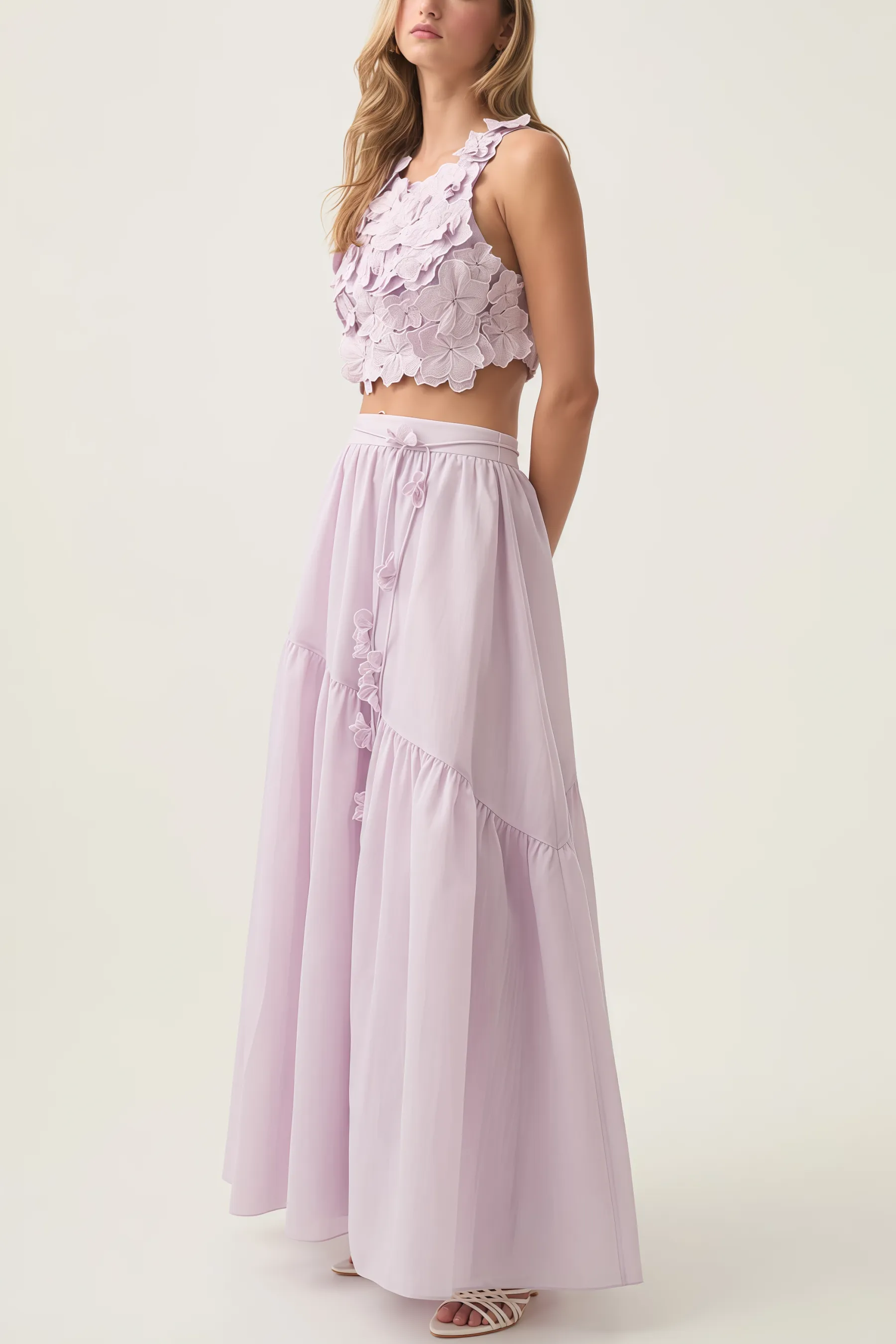Michea 3D Floral Maxi Dress Two Piece Set