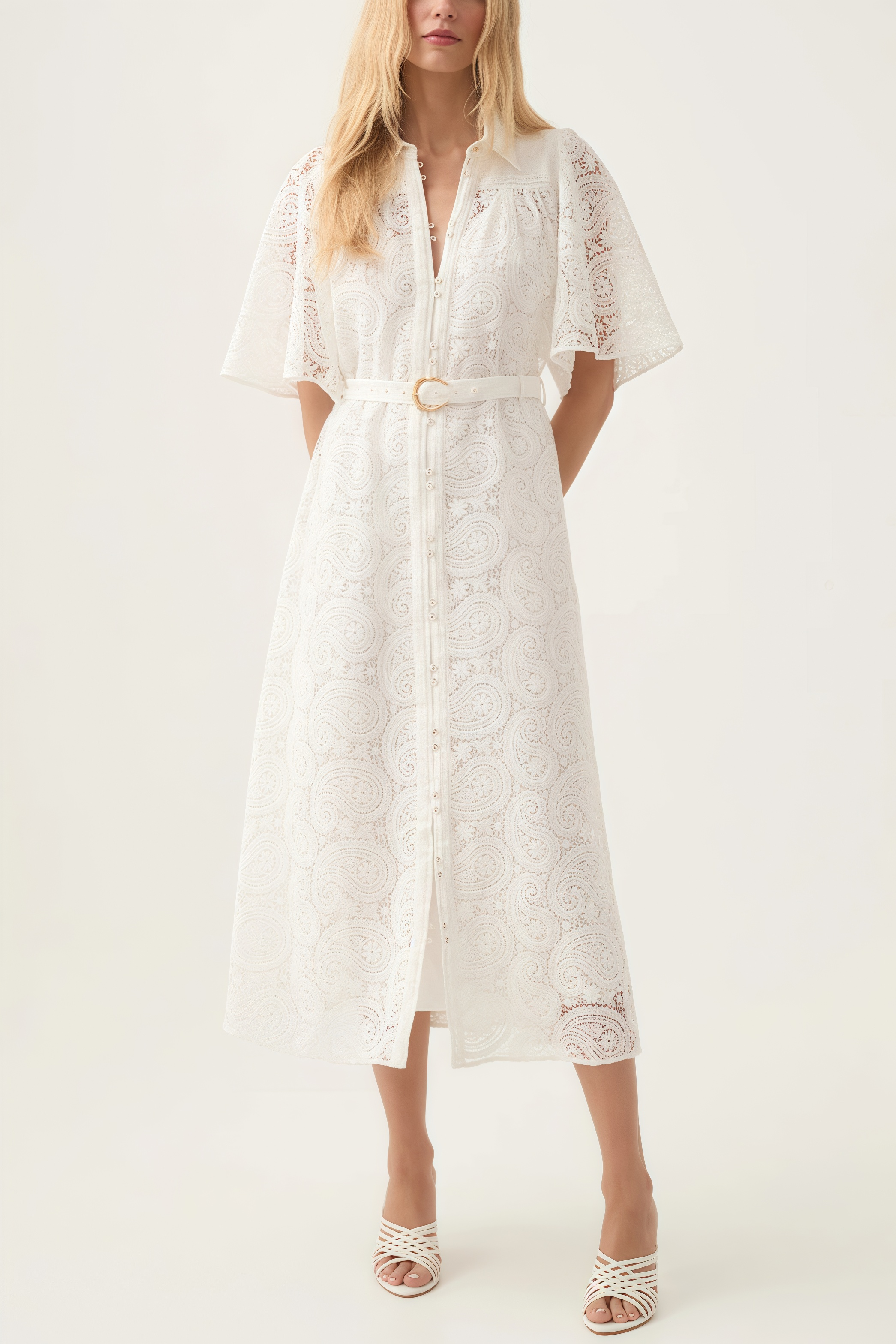Gavriel Lace Cutout Flared Sleeve Midi Dress