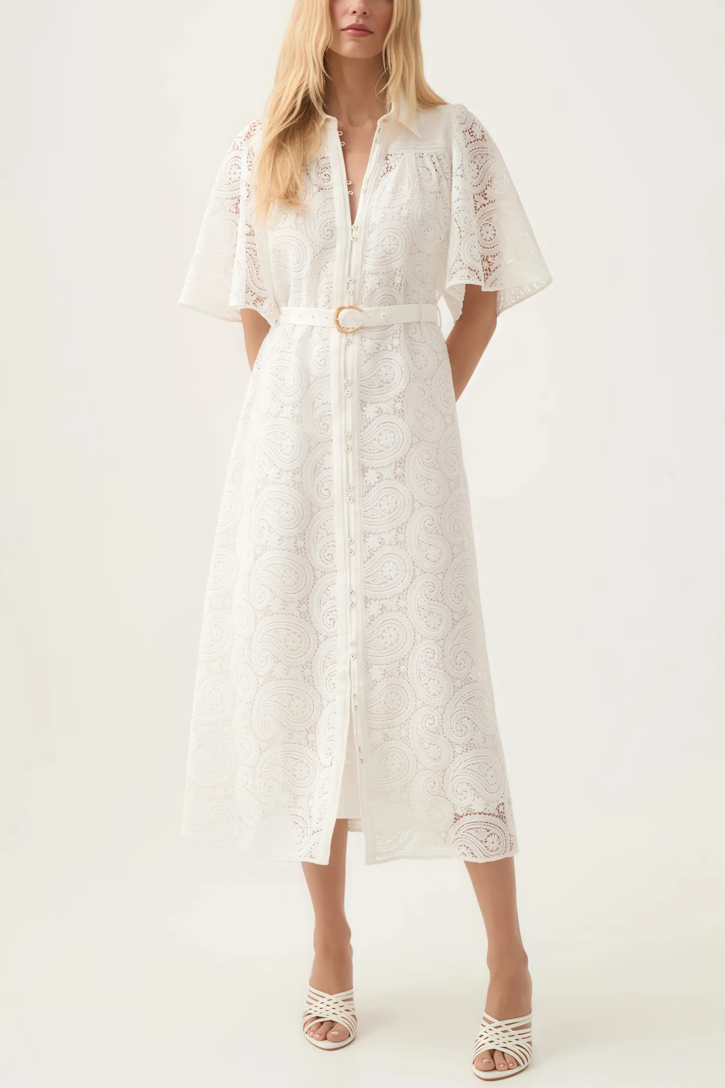 Gavriel Lace Cutout Flared Sleeve Midi Dress
