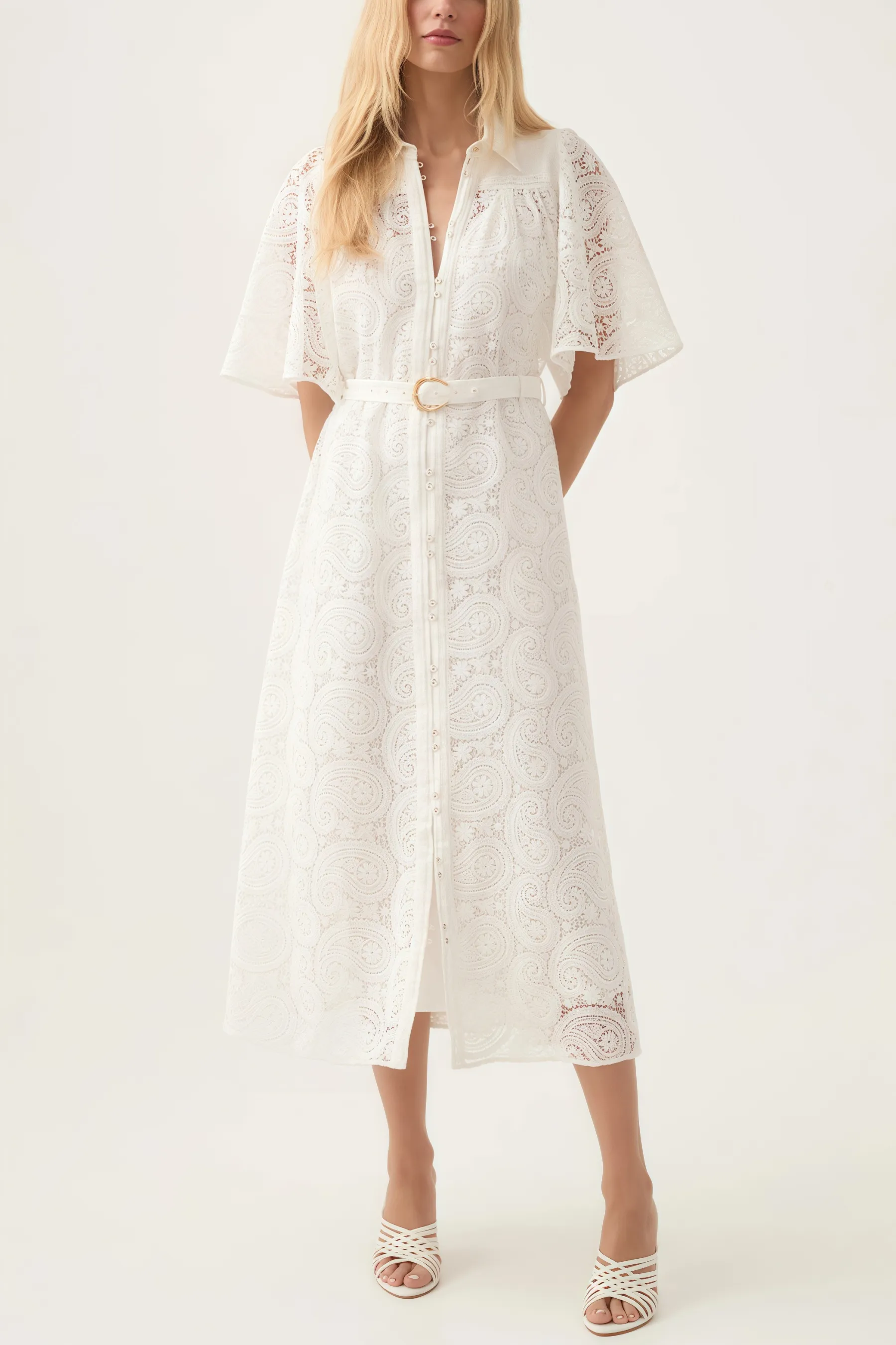 Gavriel Lace Cutout Flared Sleeve Midi Dress