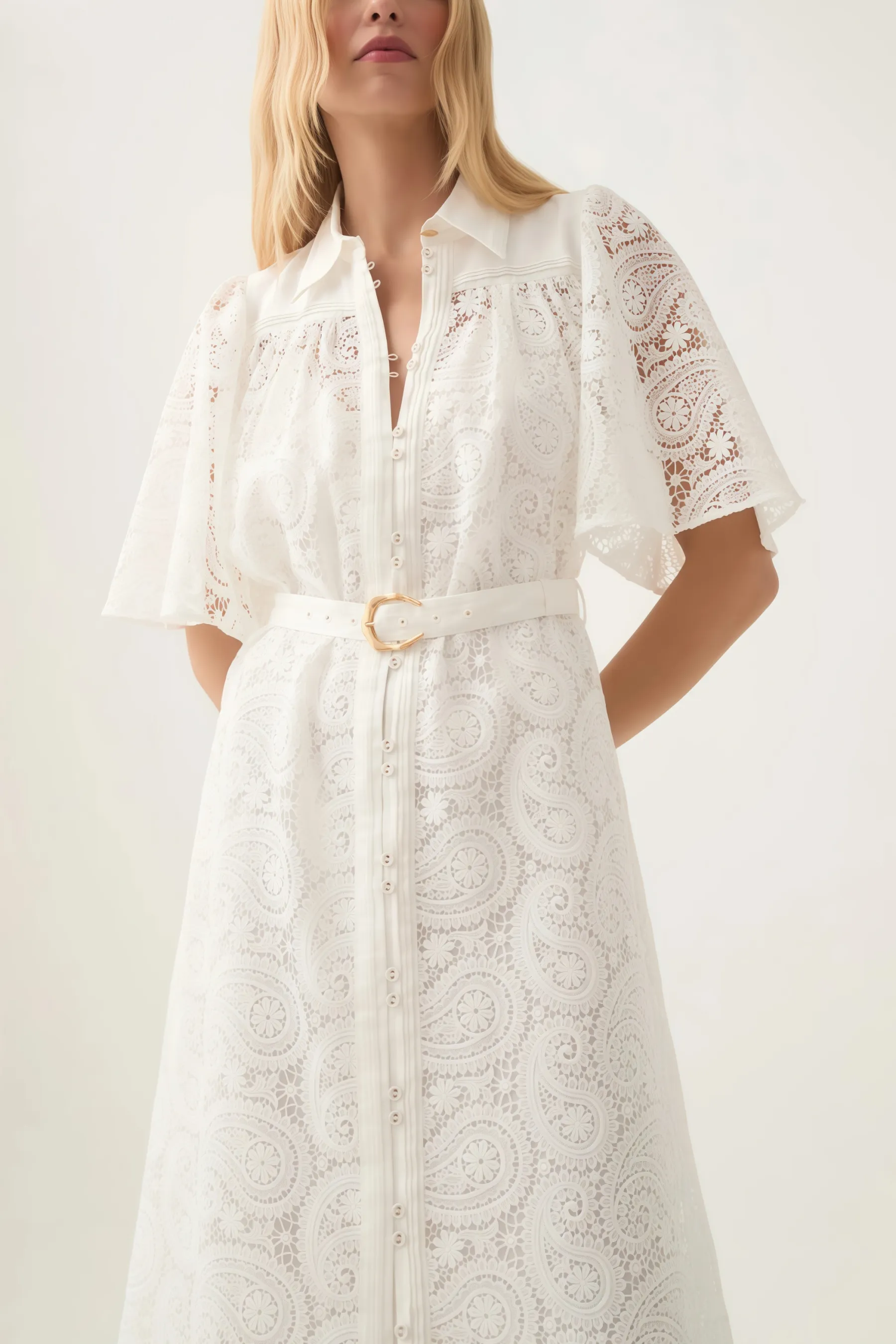 Gavriel Lace Cutout Flared Sleeve Midi Dress