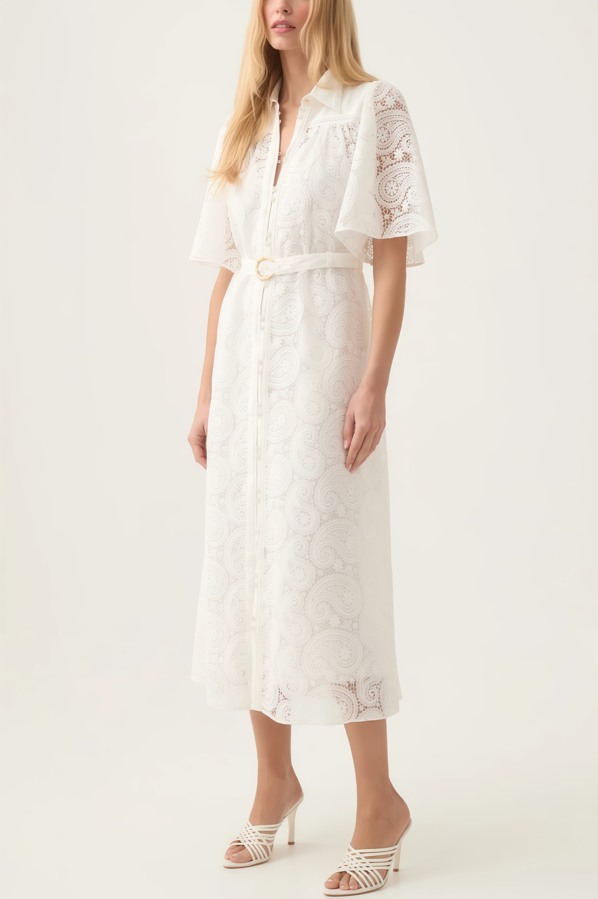 Gavriel Lace Cutout Flared Sleeve Midi Dress