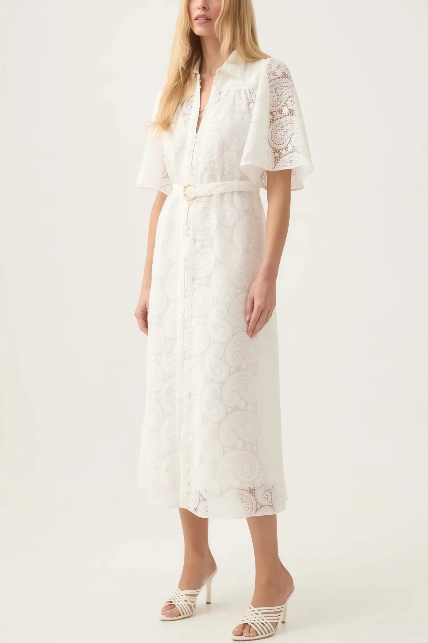Gavriel Lace Cutout Flared Sleeve Midi Dress