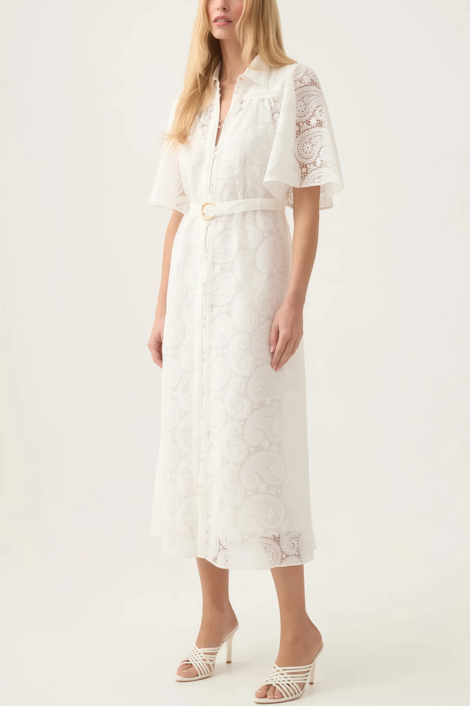Gavriel Lace Cutout Flared Sleeve Midi Dress