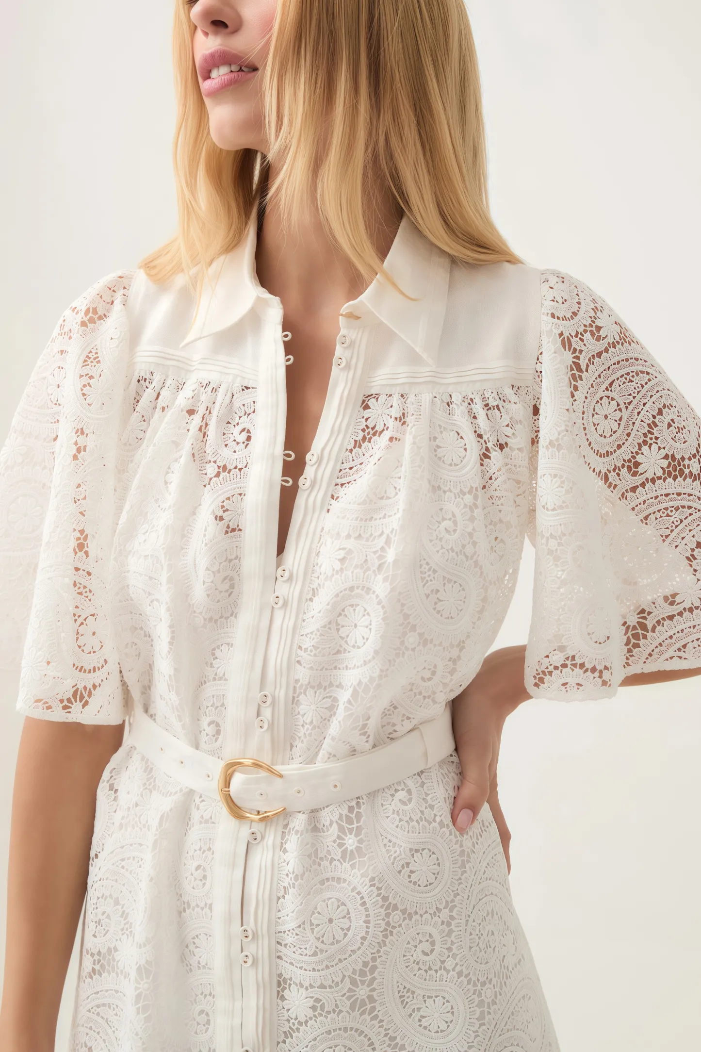 Gavriel Lace Cutout Flared Sleeve Midi Dress