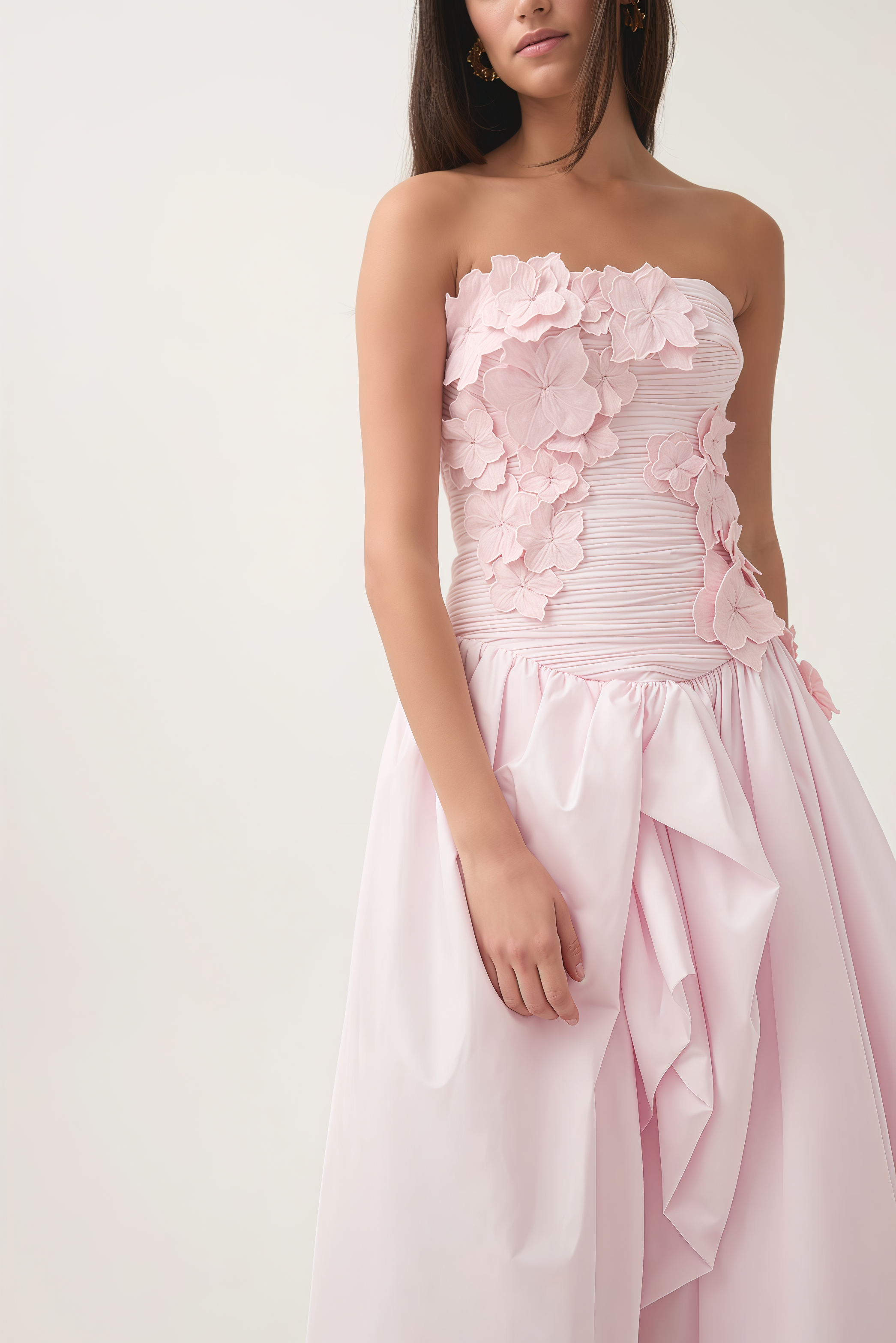 Eliahe Pink 3D Flower Split Maxi Dress