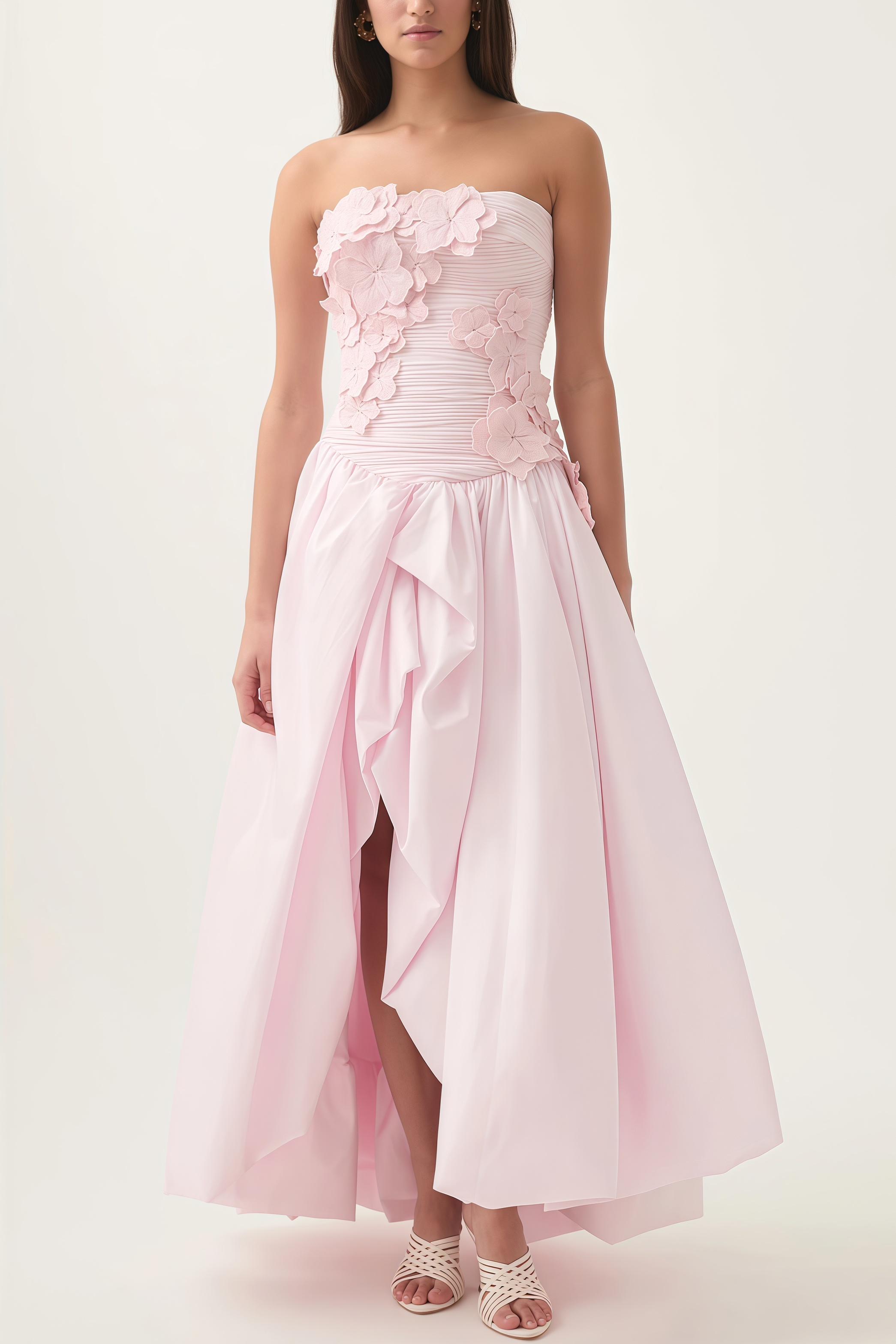 Eliahe Pink 3D Flower Split Maxi Dress