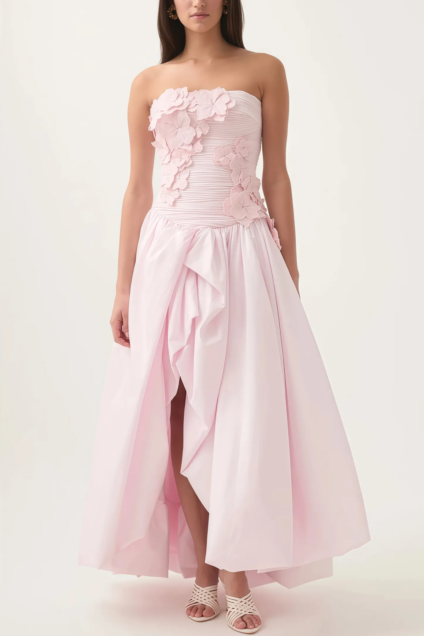 Eliahe Pink 3D Flower Split Maxi Dress