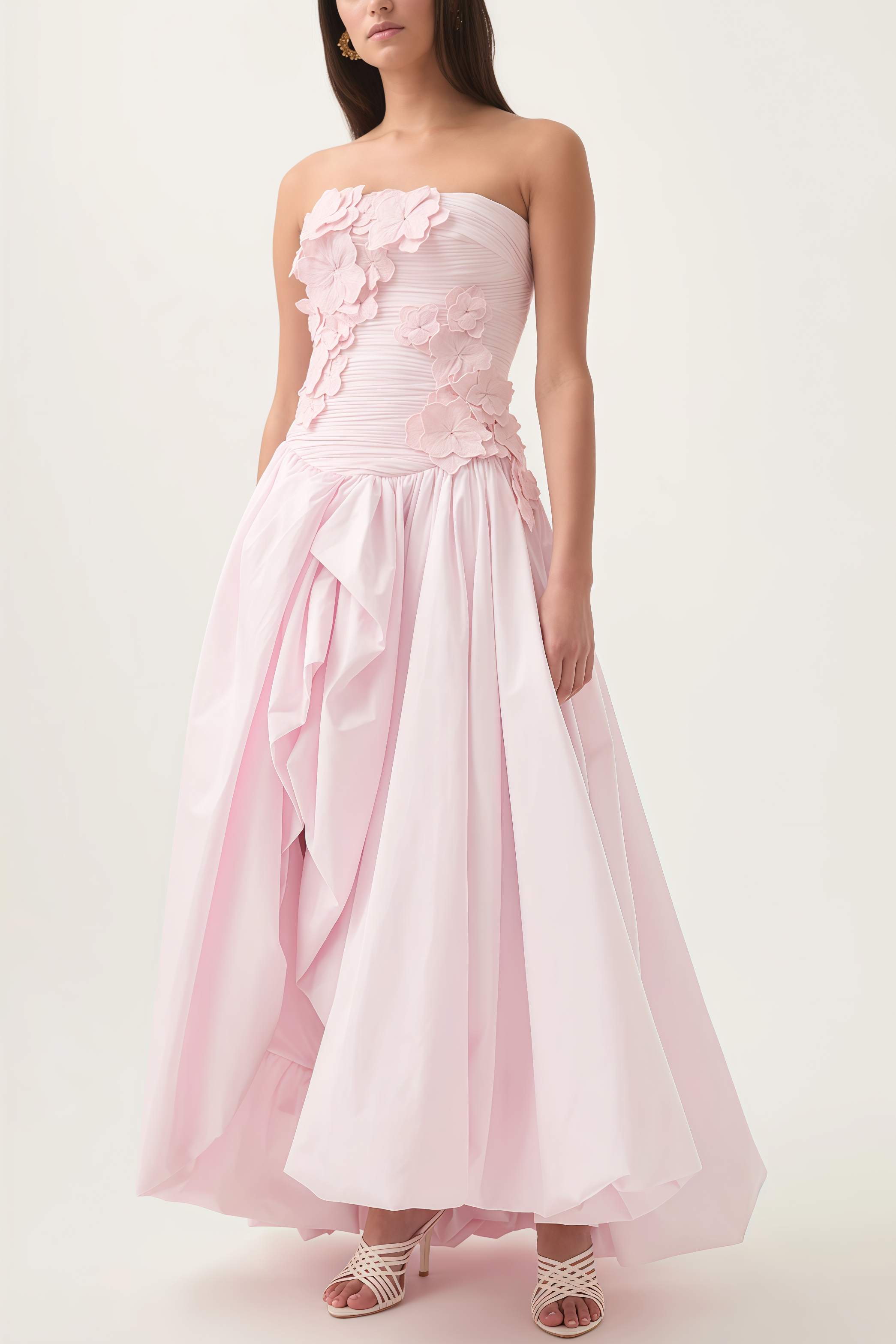 Eliahe Pink 3D Flower Split Maxi Dress