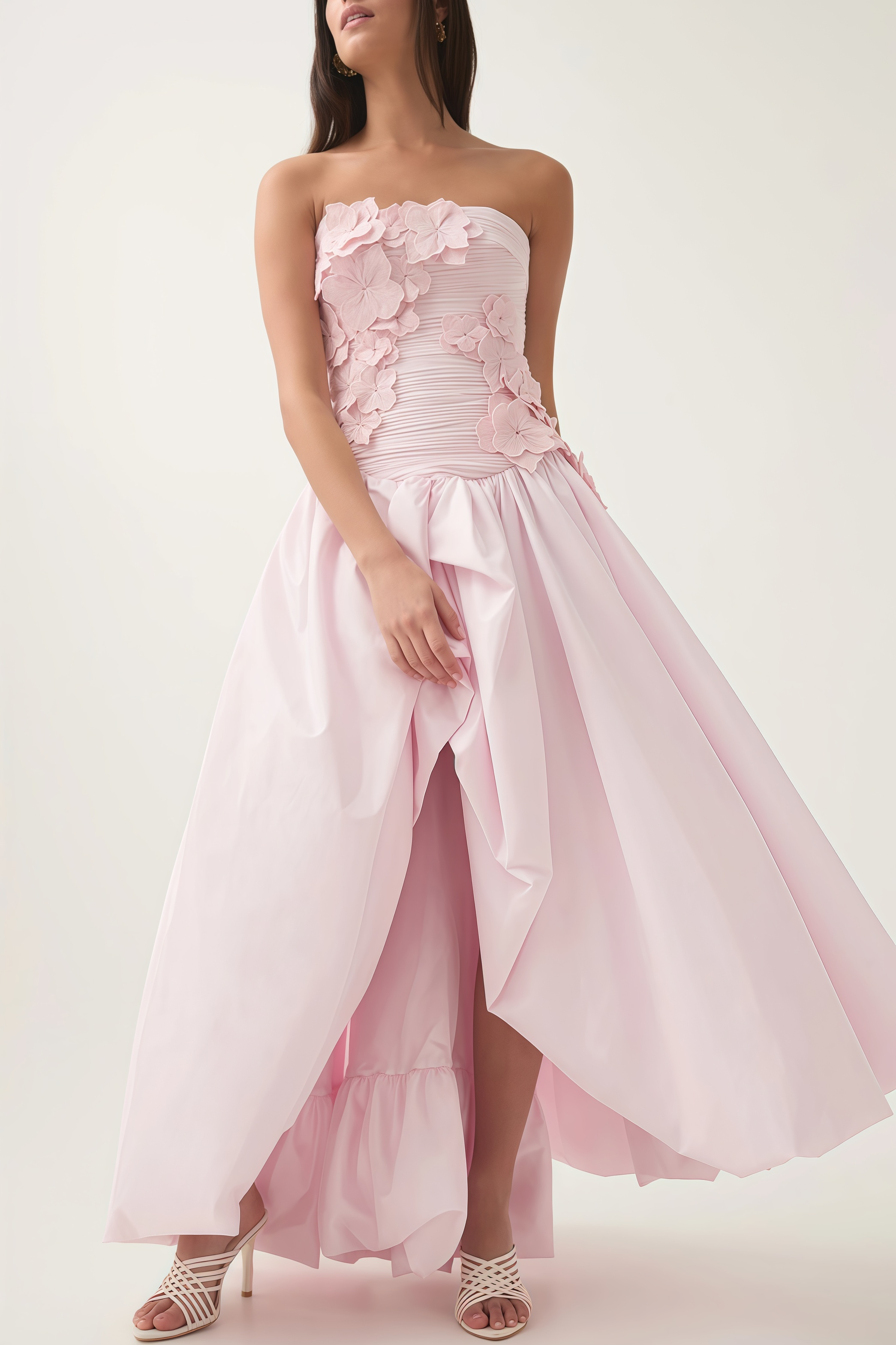 Eliahe Pink 3D Flower Split Maxi Dress