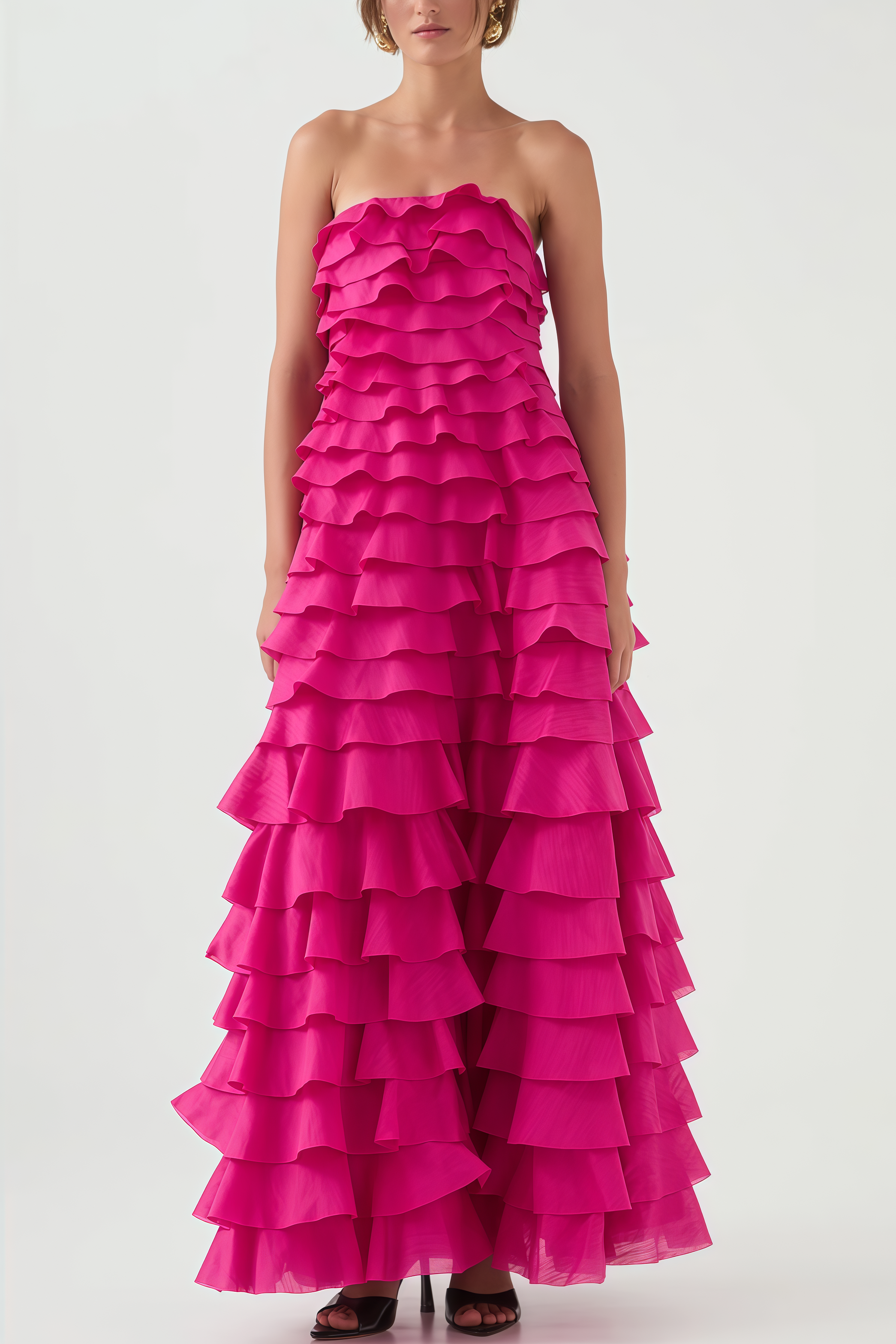 Elija Pink Ruffled Layered Maxi Dress