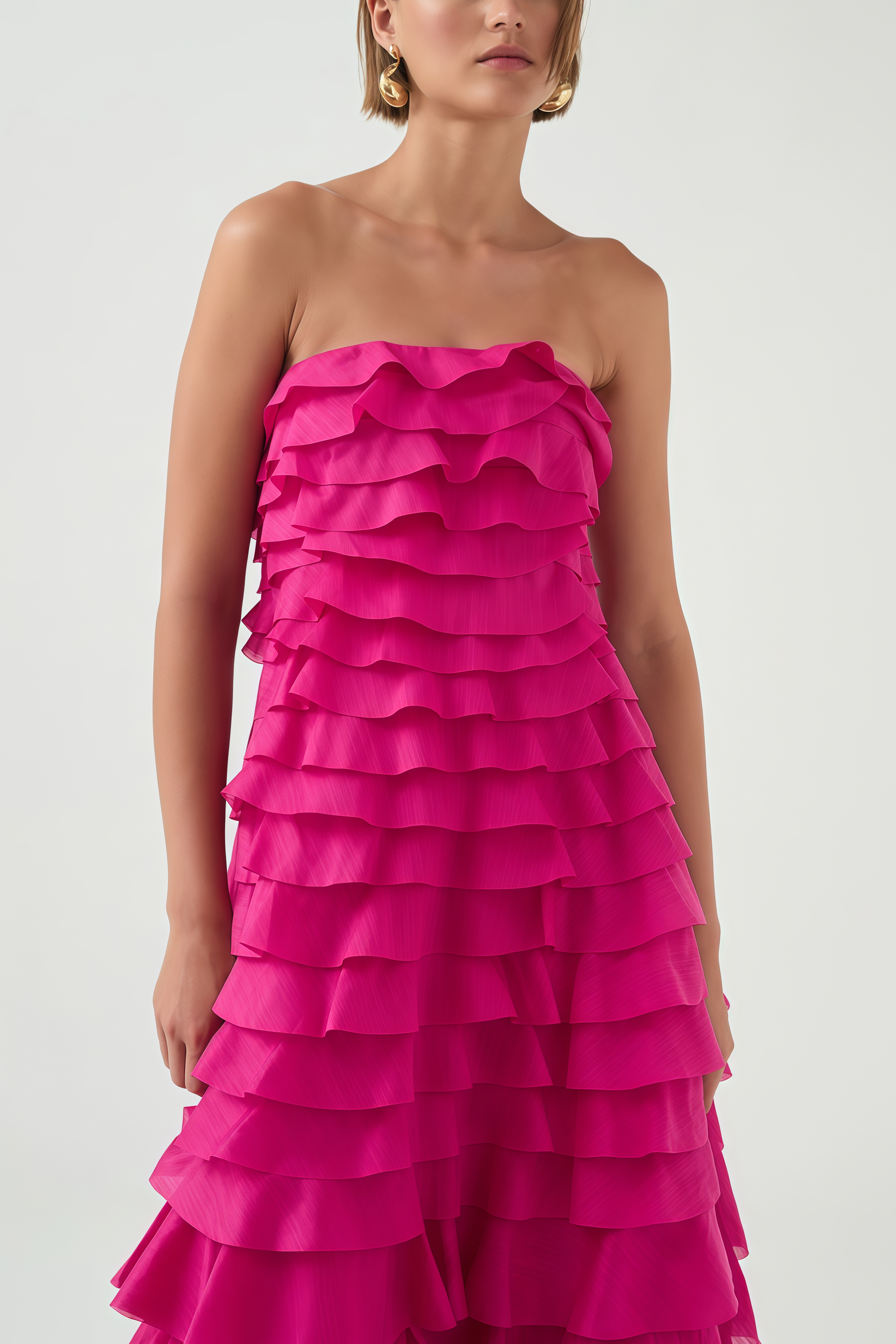 Elija Pink Ruffled Layered Maxi Dress