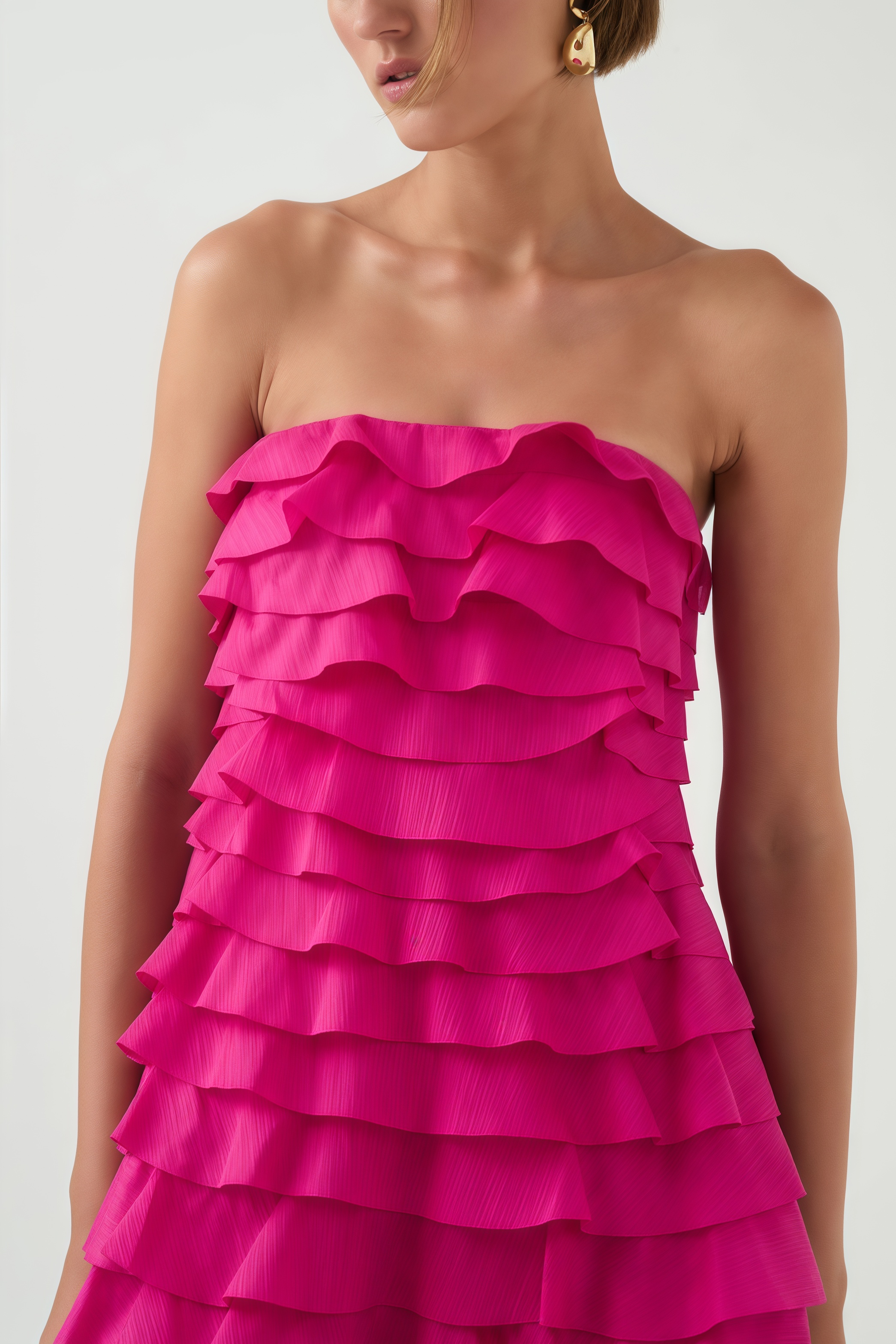 Elija Pink Ruffled Layered Maxi Dress