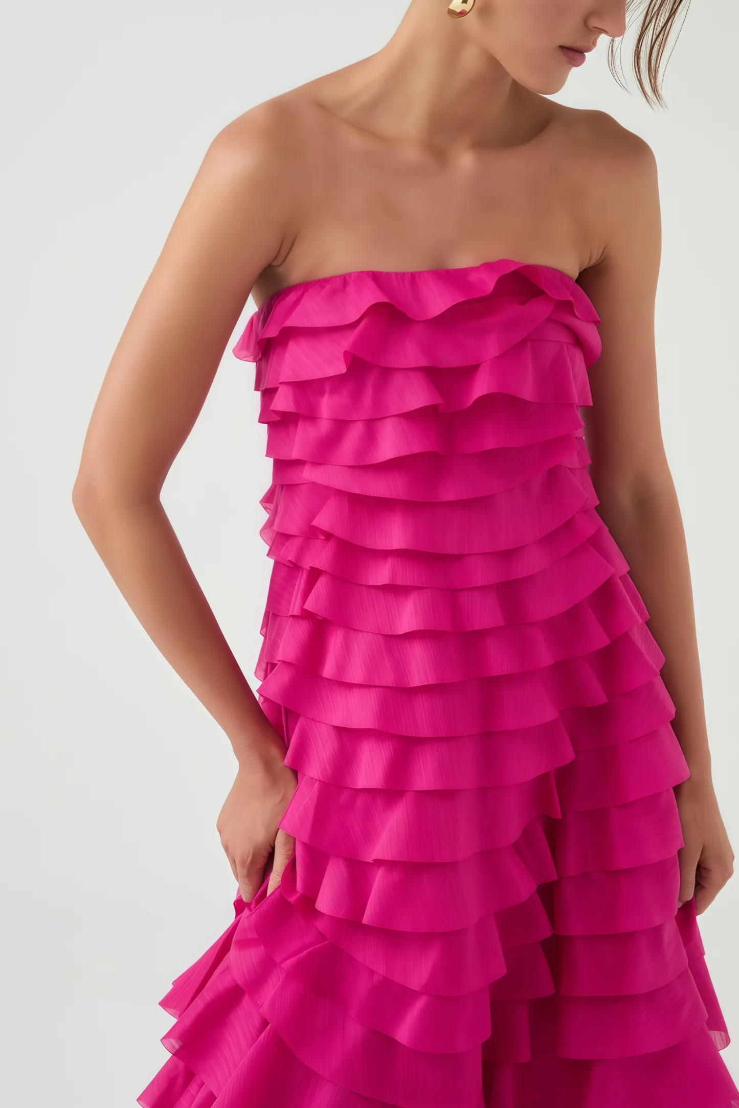 Elija Pink Ruffled Layered Maxi Dress