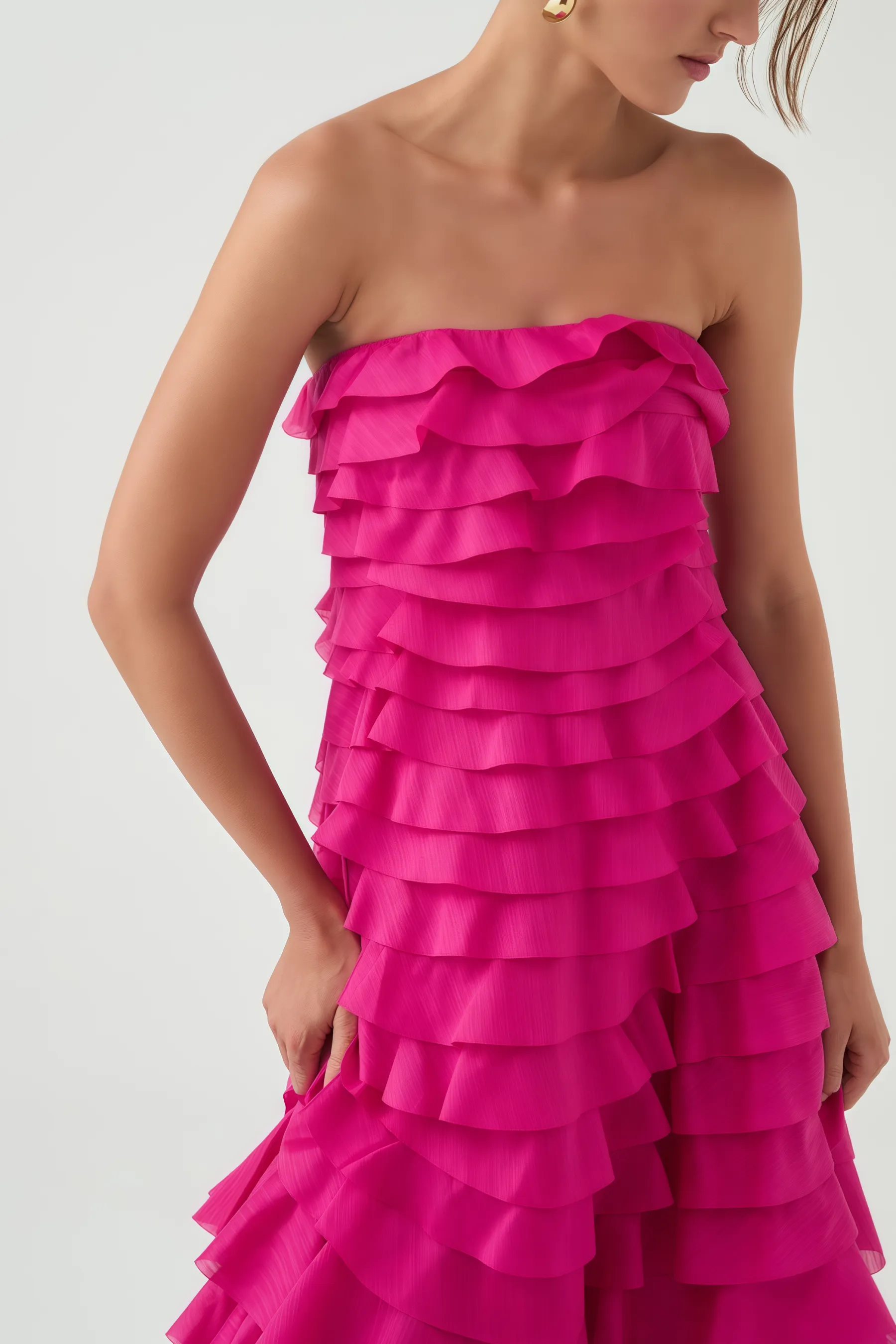 Elija Pink Ruffled Layered Maxi Dress