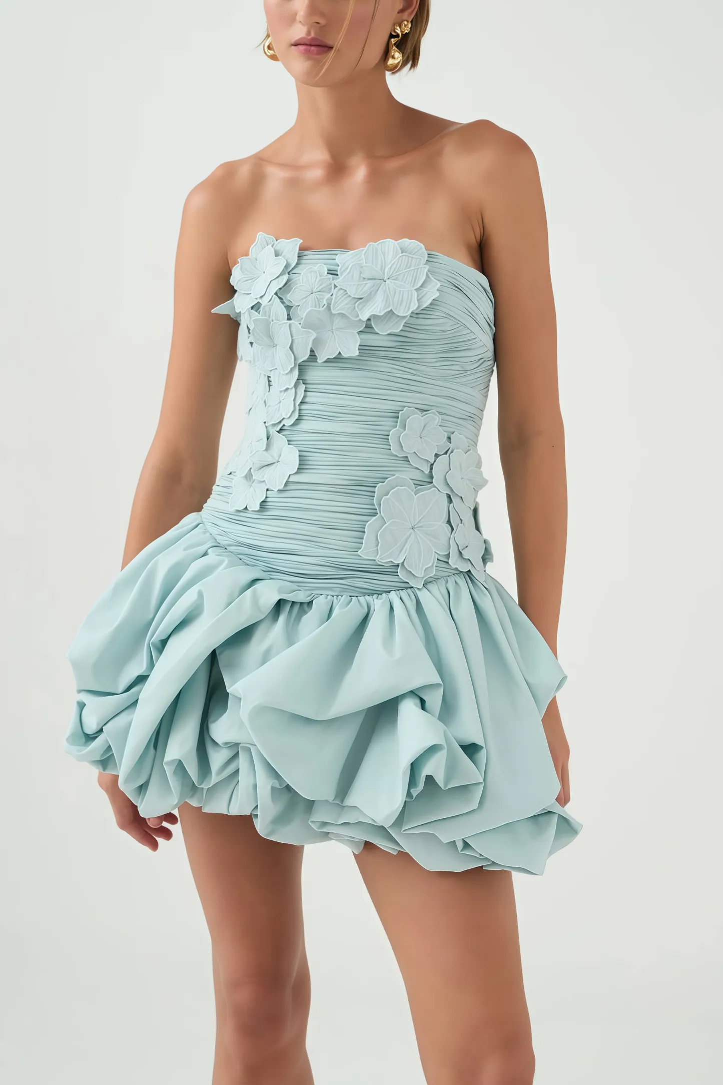 Rylerd Strapless 3D Flower Puff Mini Dress