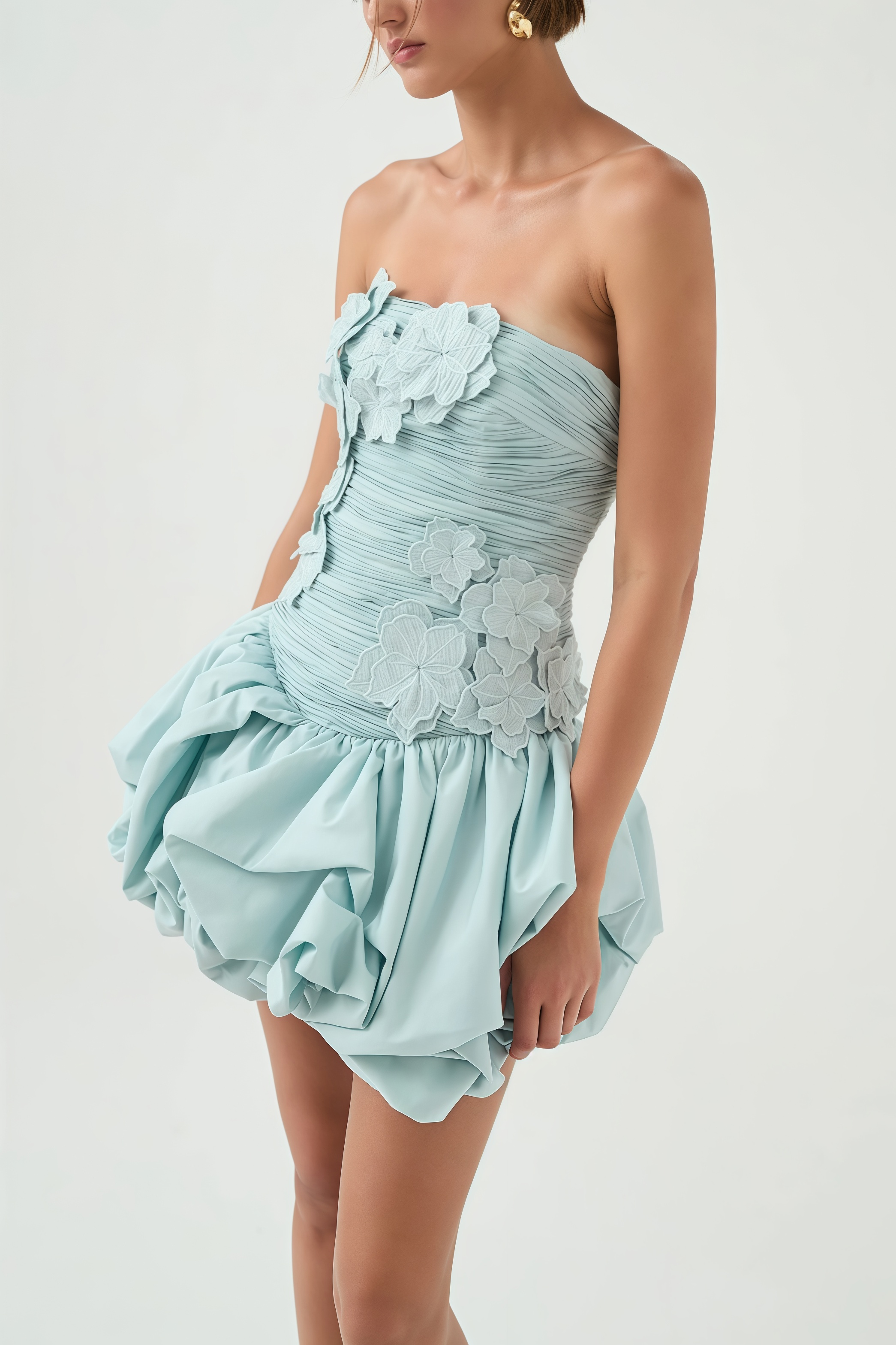 Rylerd Strapless 3D Flower Puff Mini Dress