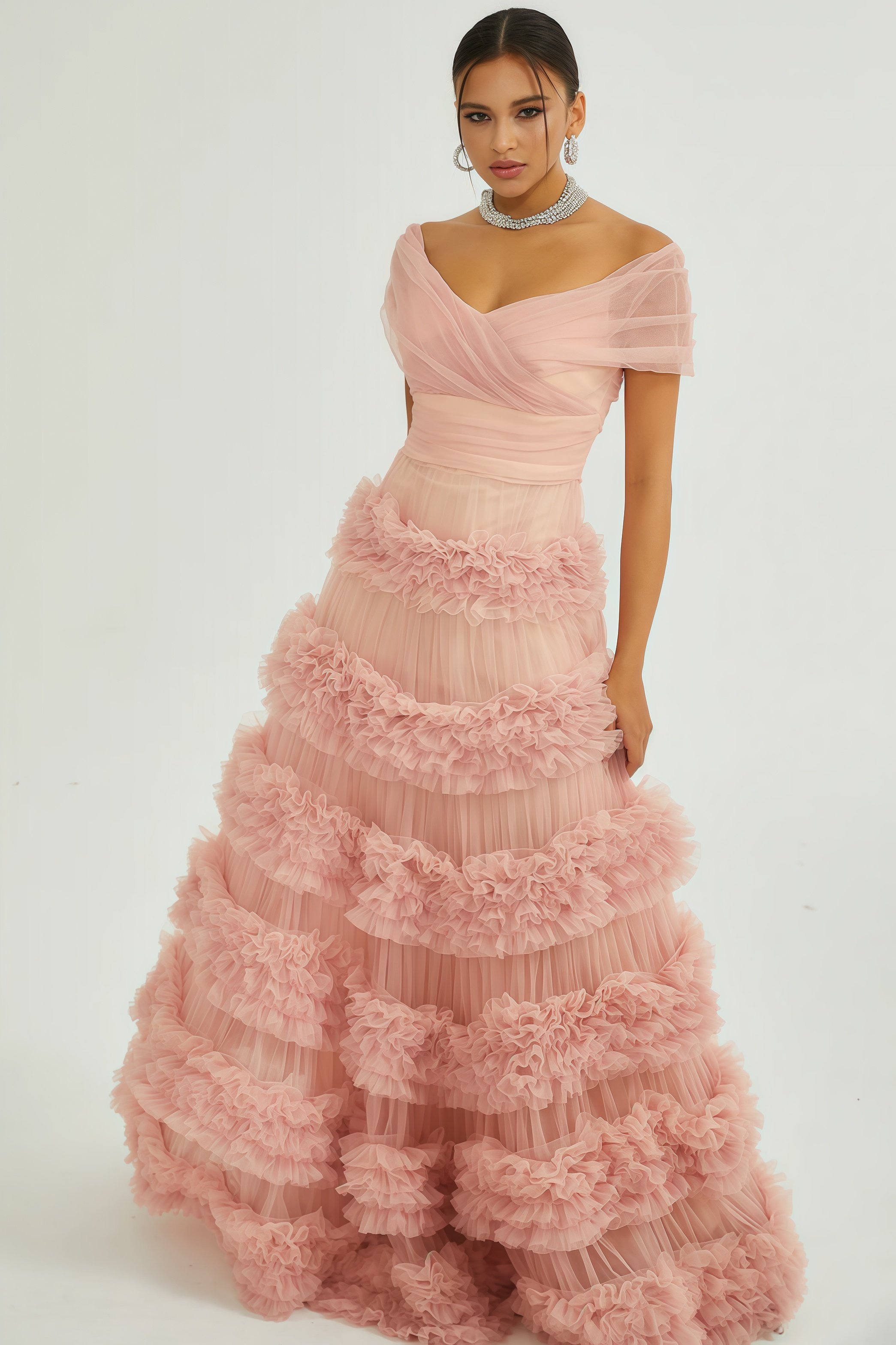 Quinly Pink Tiered Maxi Dress