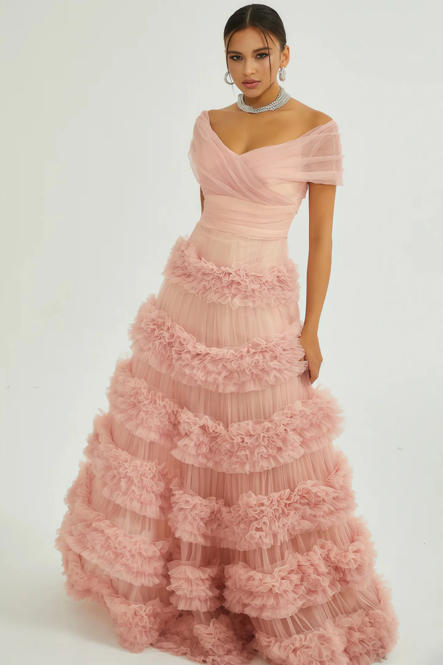 Quinly Pink Tiered Maxi Dress
