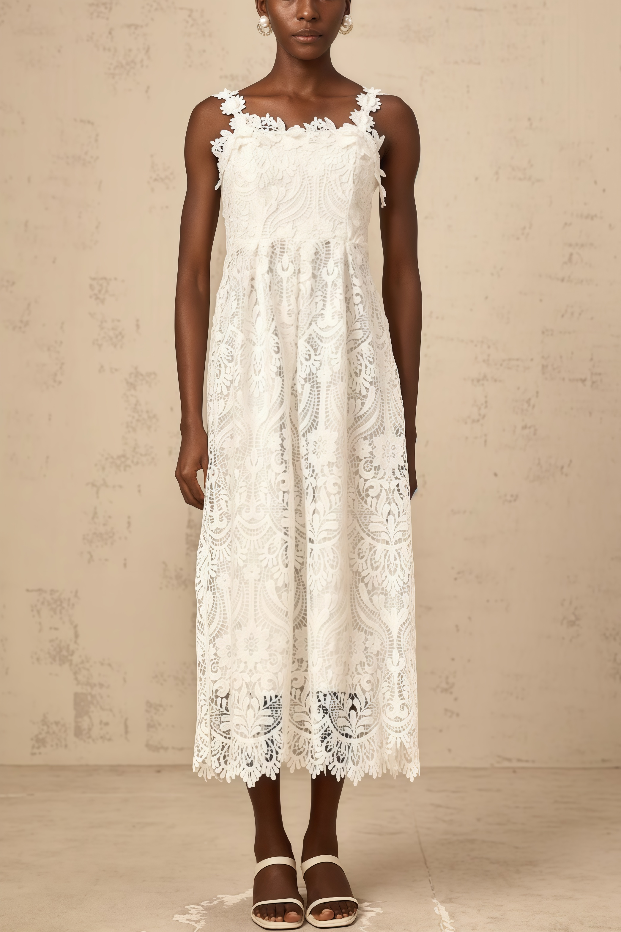 Harlin White Floral Lace Maxi Dress