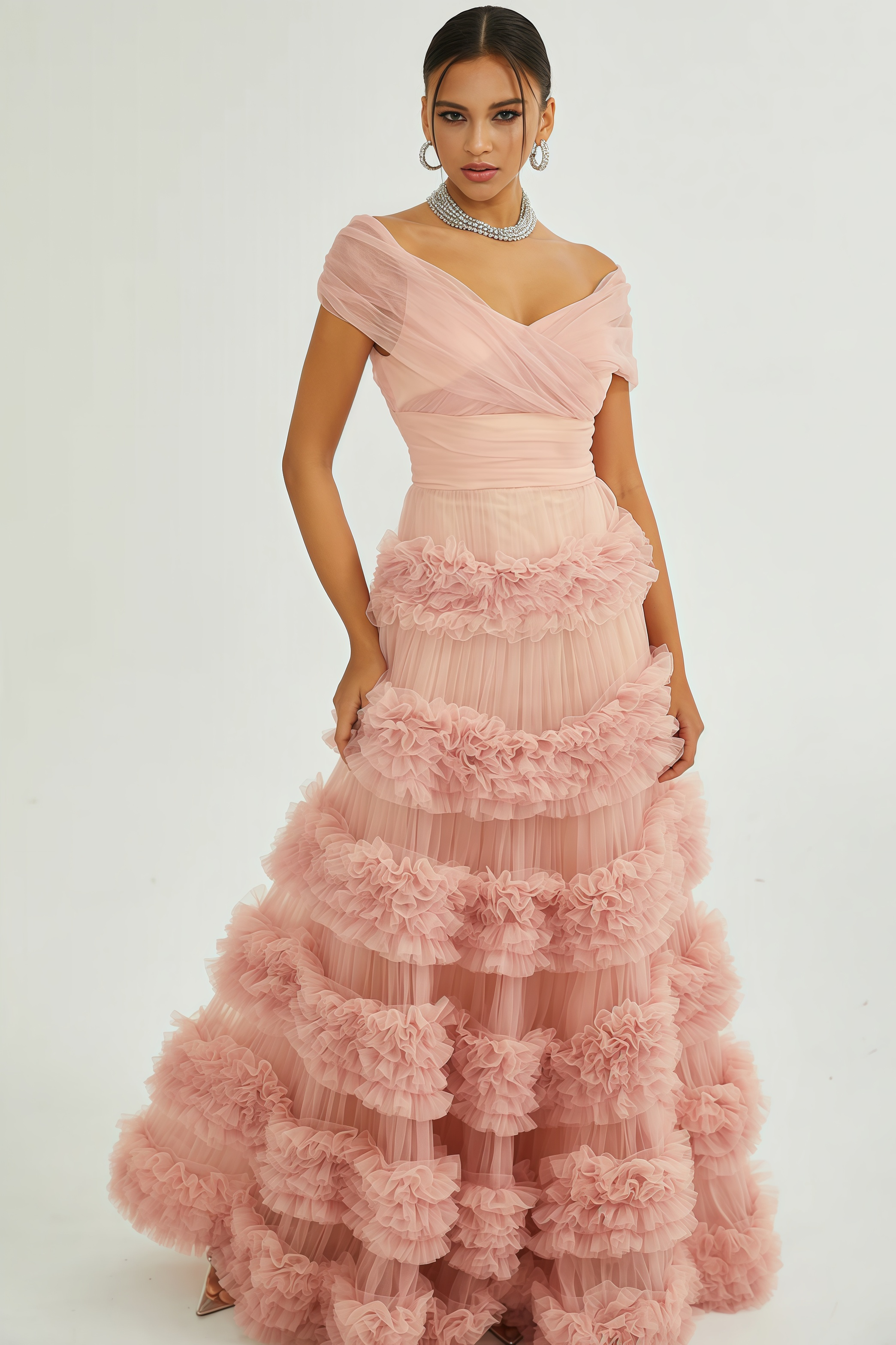 Quinly Pink Tiered Maxi Dress