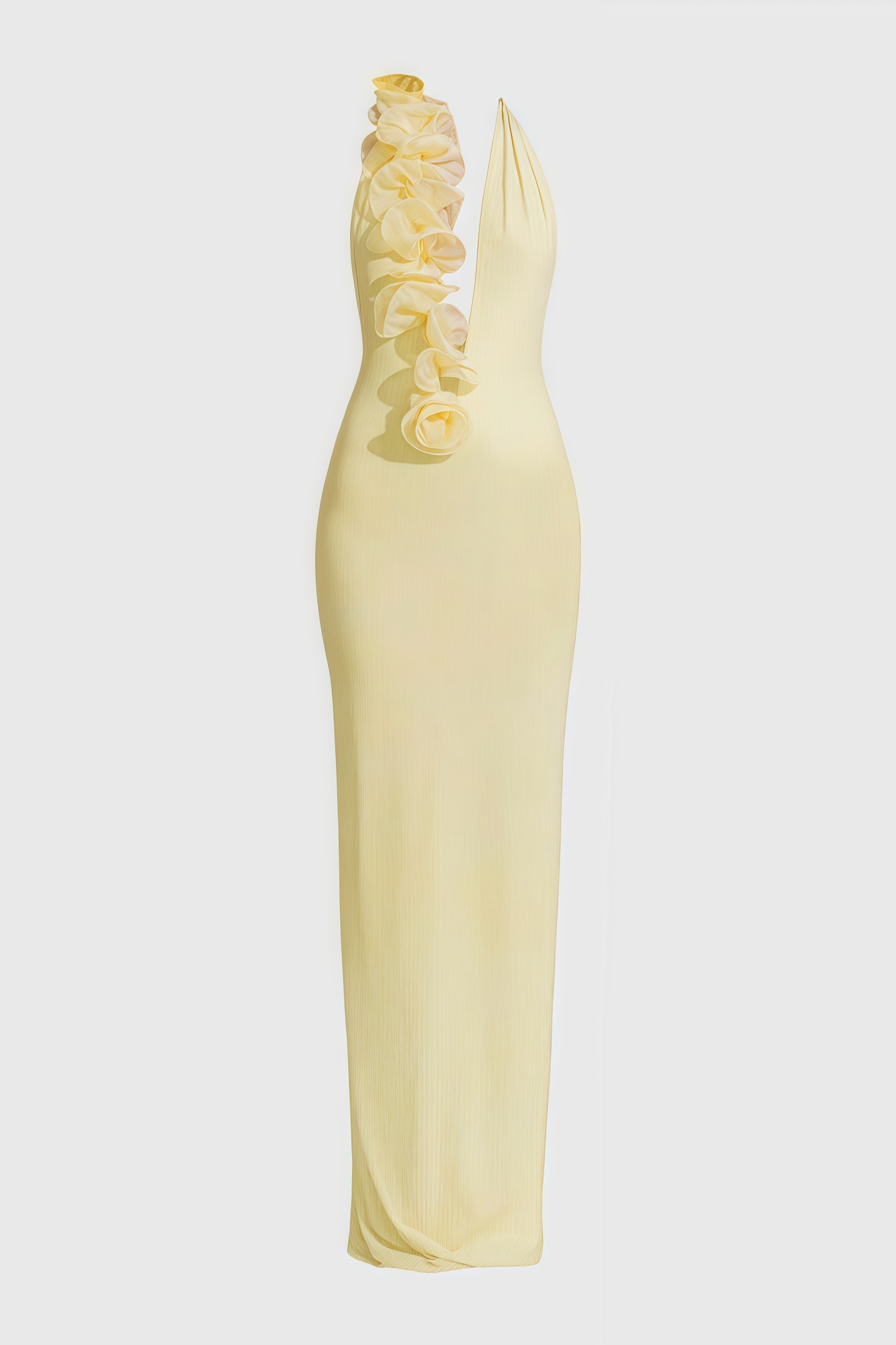 Dakod Yellow 3D Floral Backless Maxi Dress