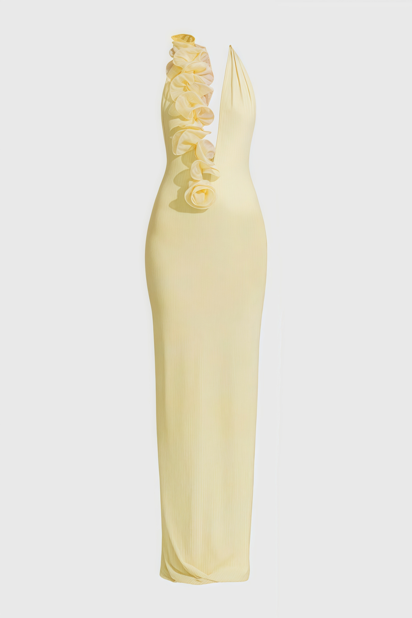 Dakod Yellow 3D Floral Backless Maxi Dress