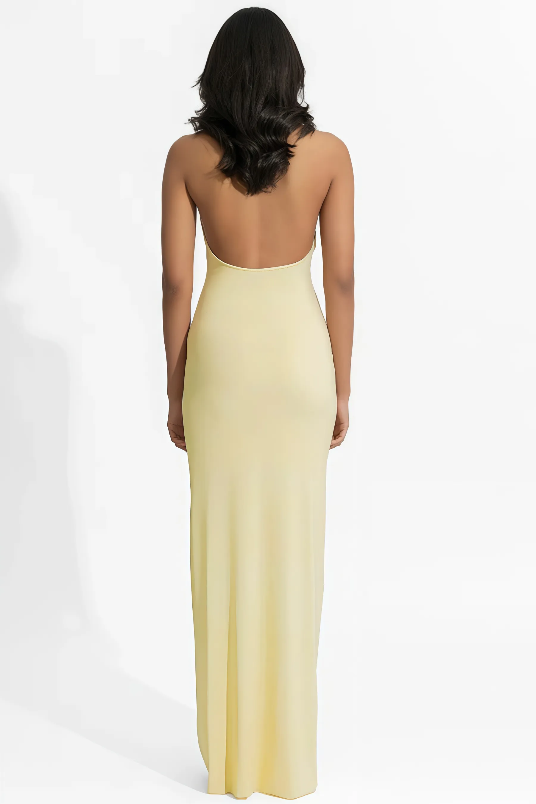 Dakod Yellow 3D Floral Backless Maxi Dress
