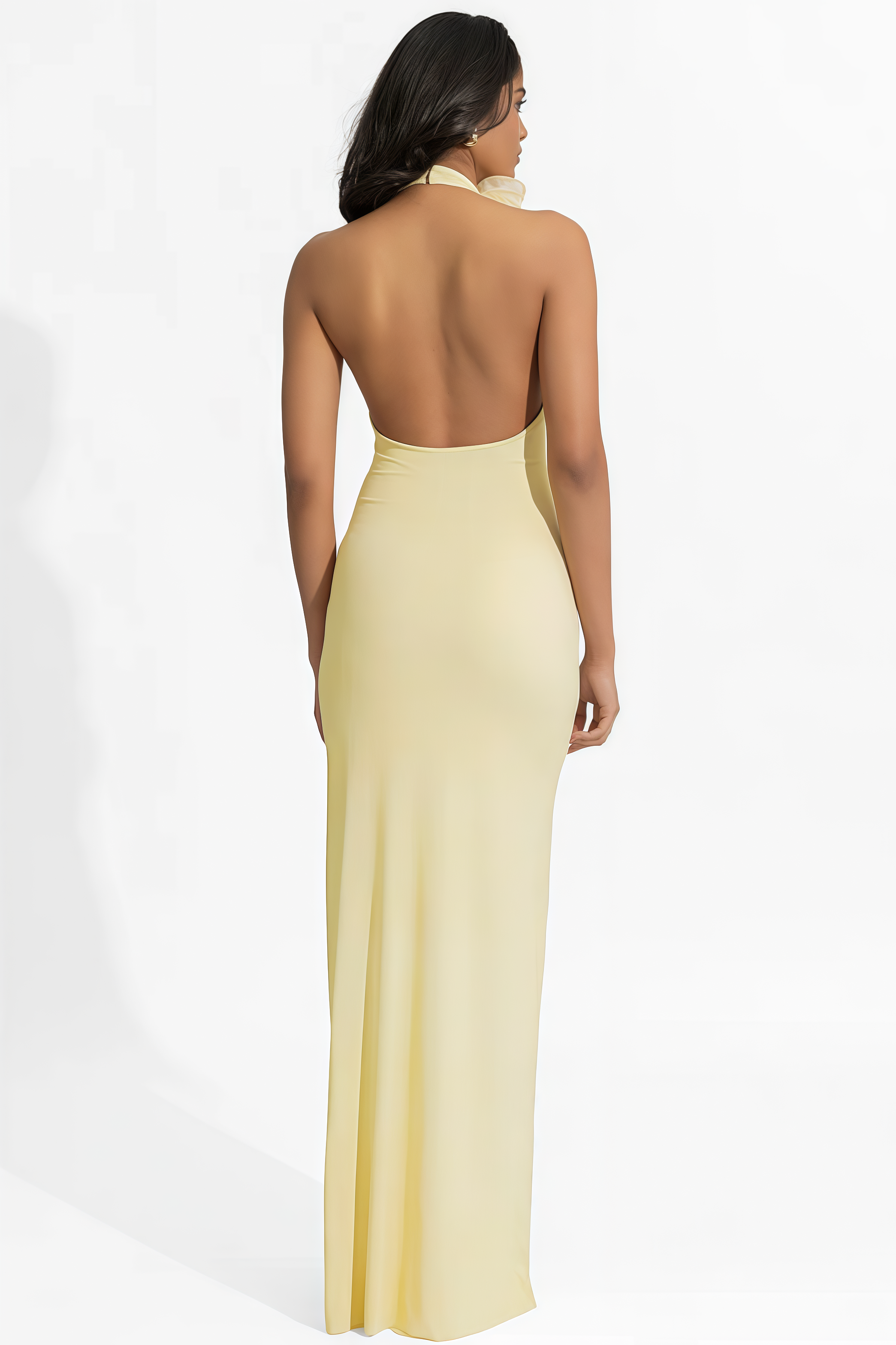 Dakod Yellow 3D Floral Backless Maxi Dress