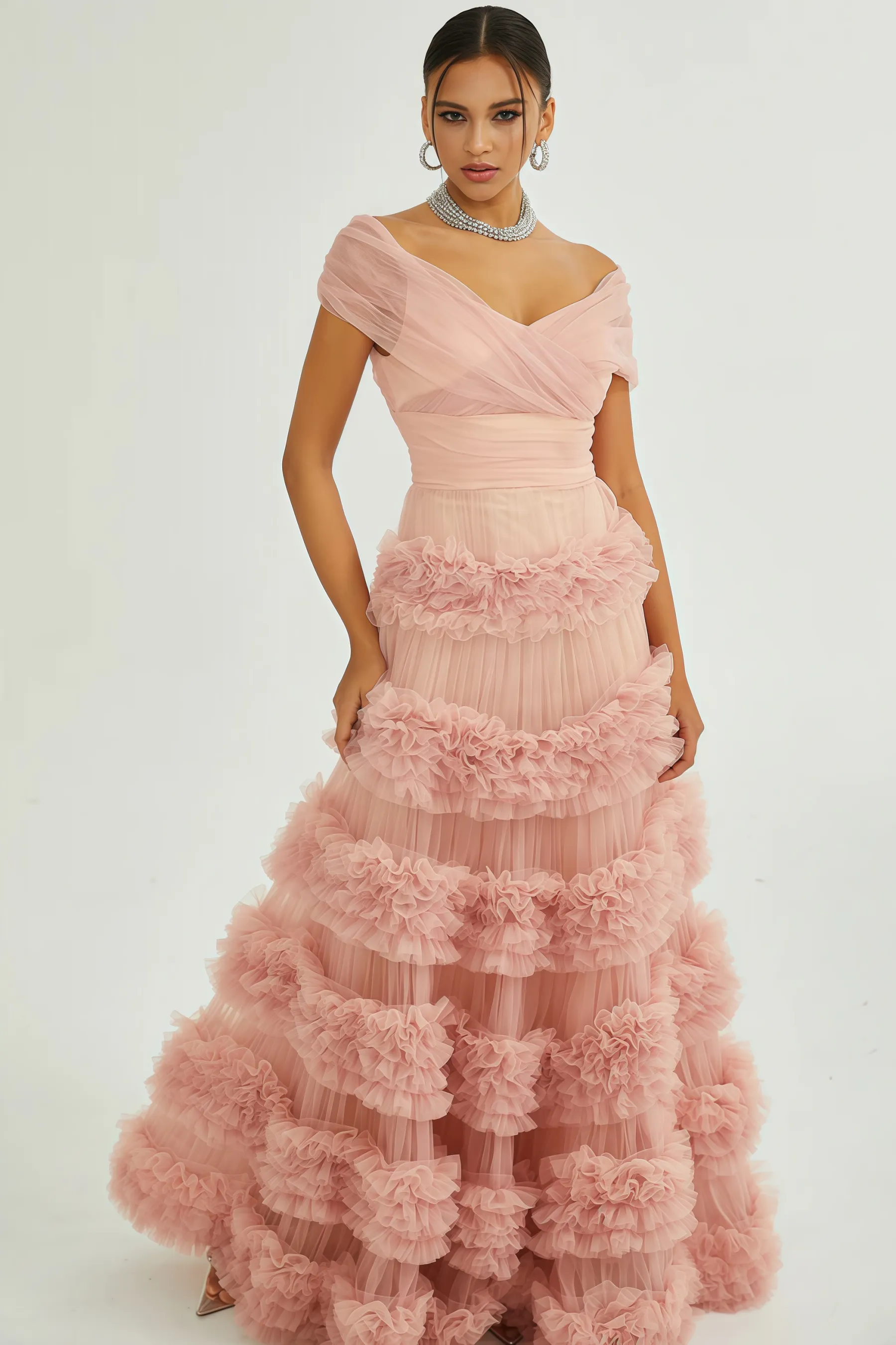 Quinly Pink Tiered Maxi Dress