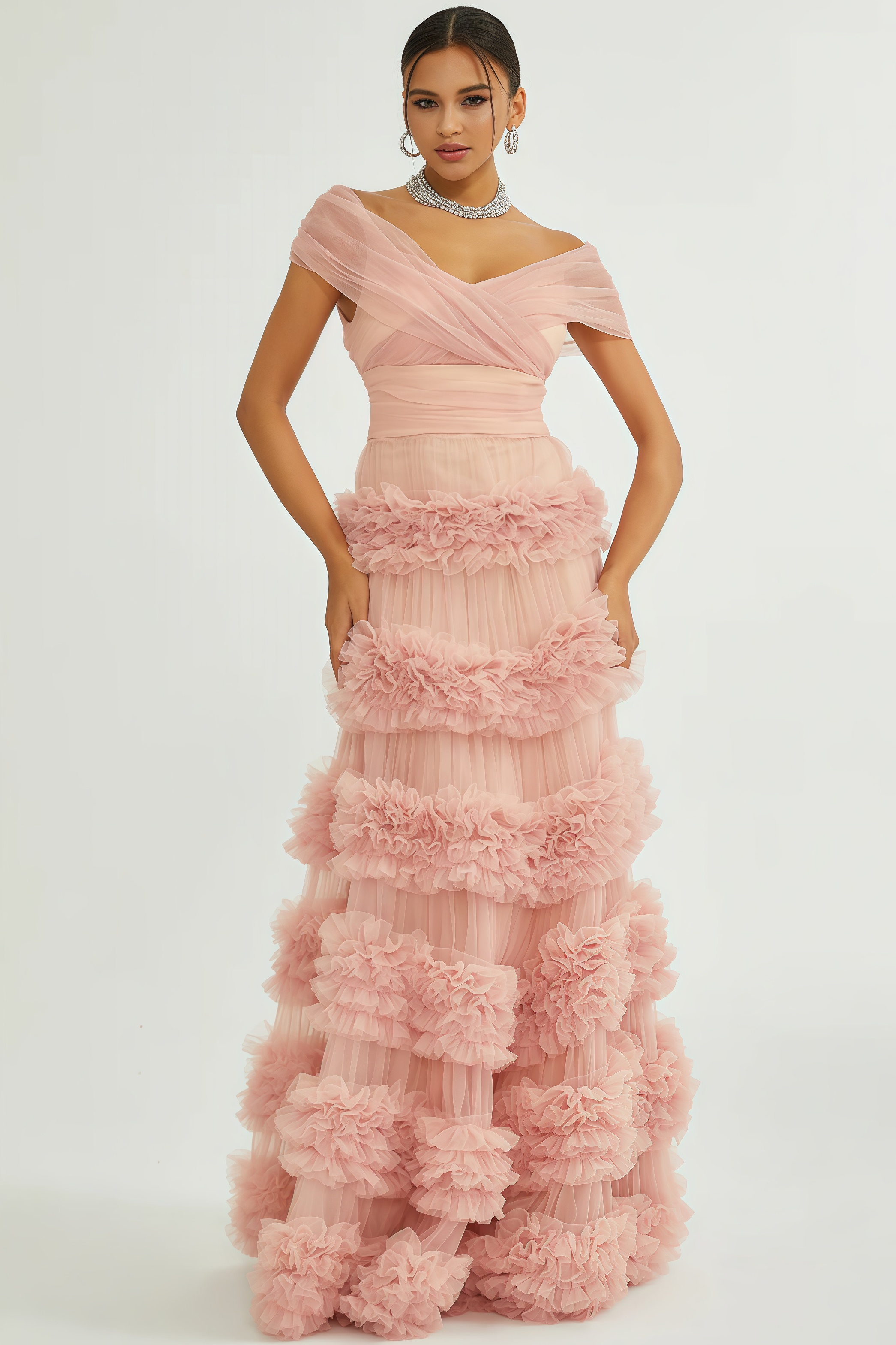 Quinly Pink Tiered Maxi Dress