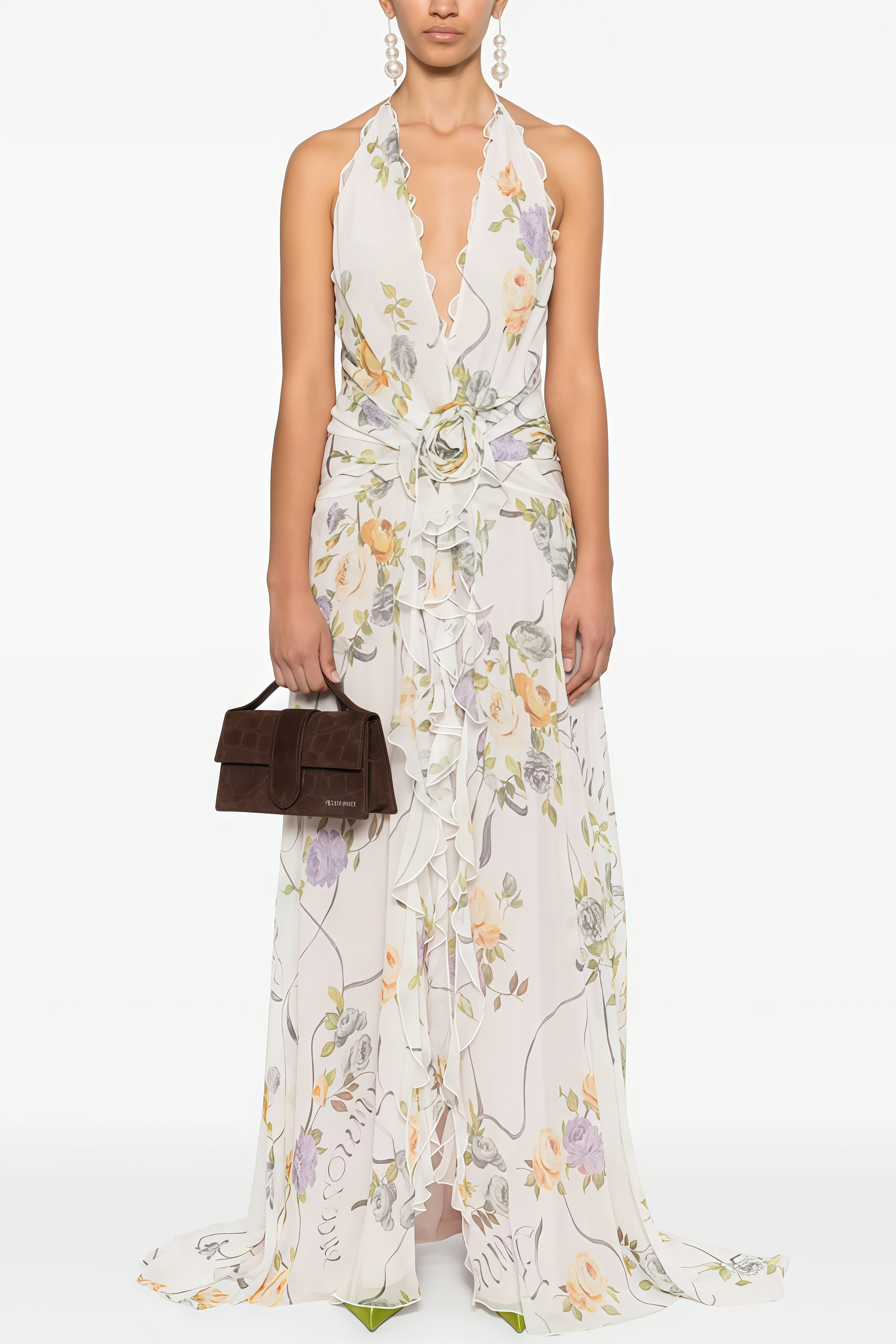 Umbek Floral Print Ruffle Maxi Dress