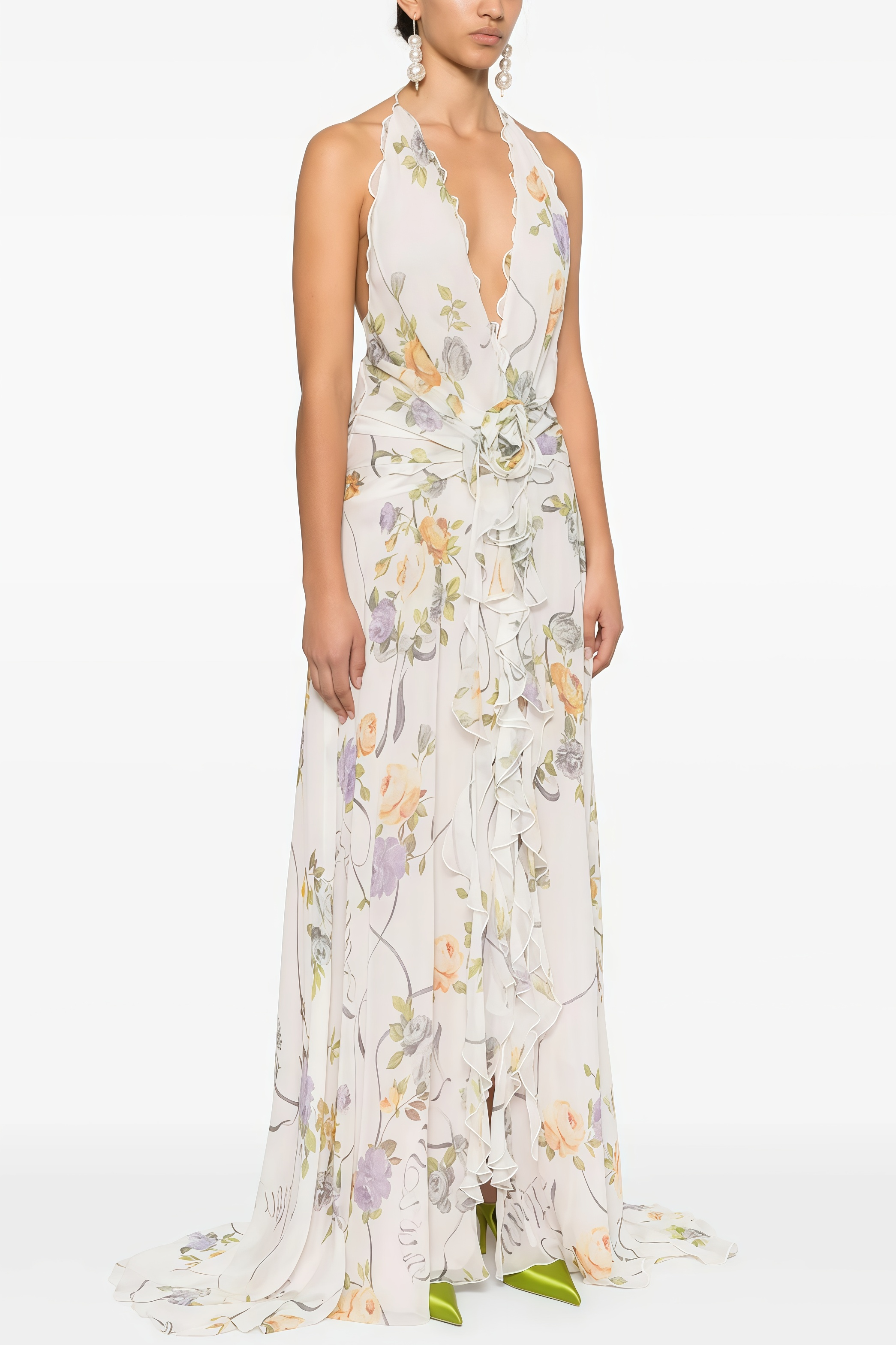 Umbek Floral Print Ruffle Maxi Dress