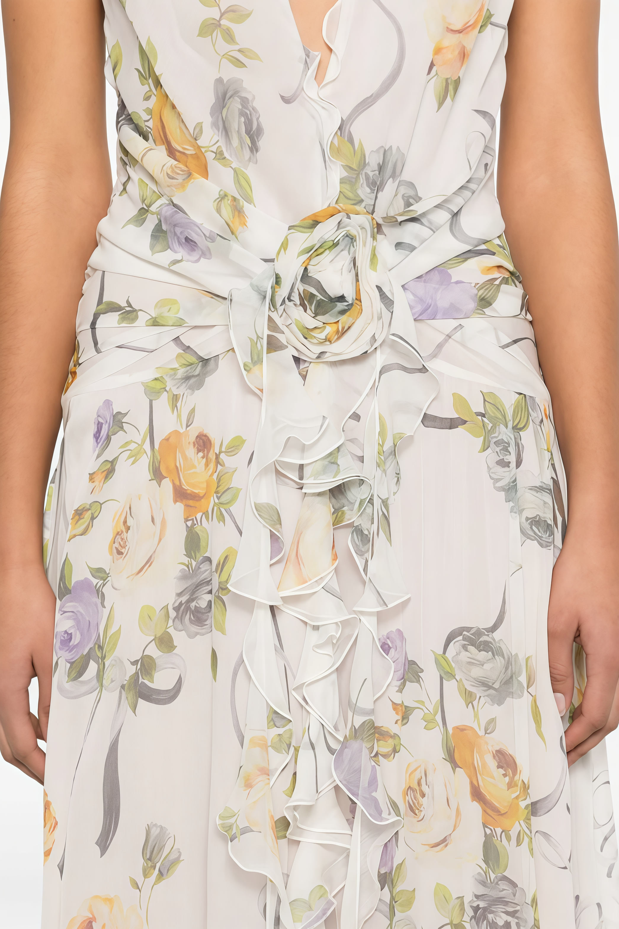 Umbek Floral Print Ruffle Maxi Dress
