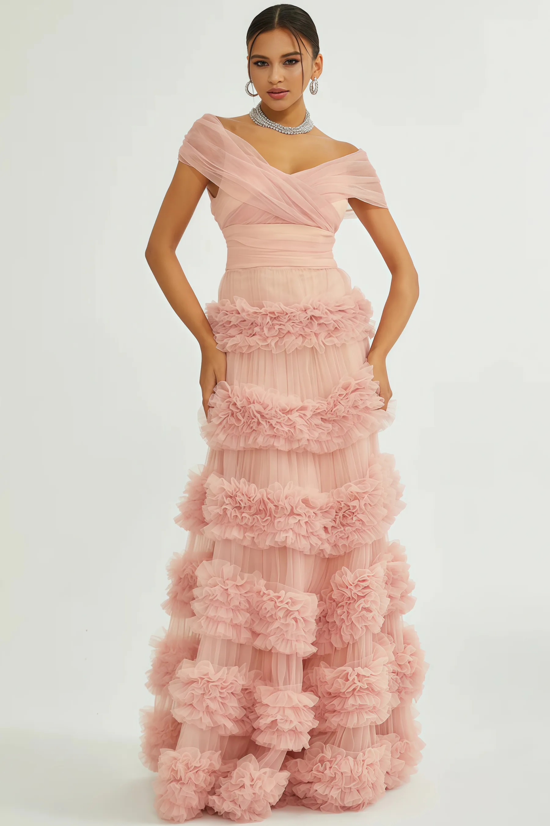 Quinly Pink Tiered Maxi Dress