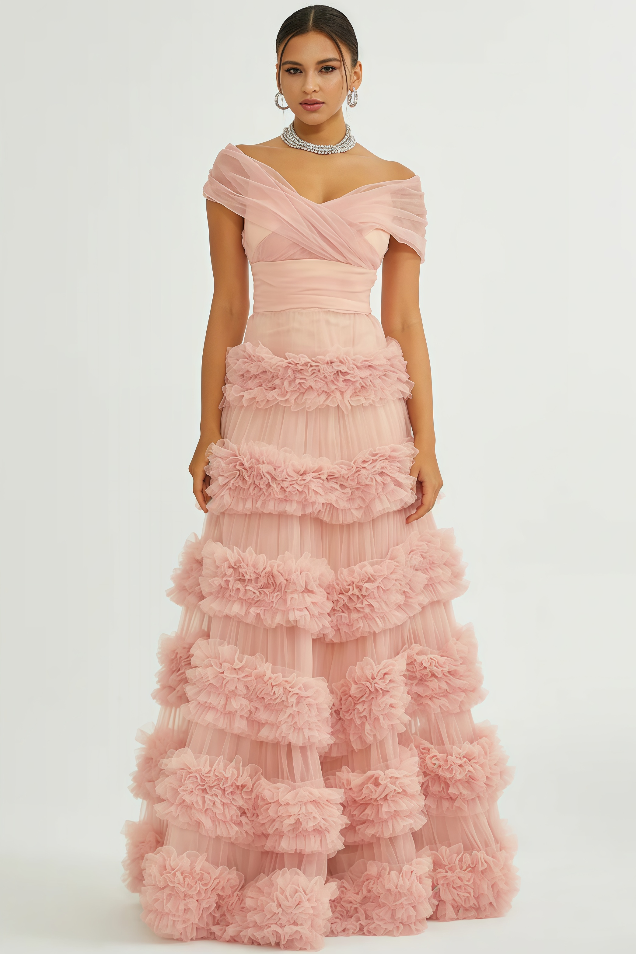 Quinly Pink Tiered Maxi Dress