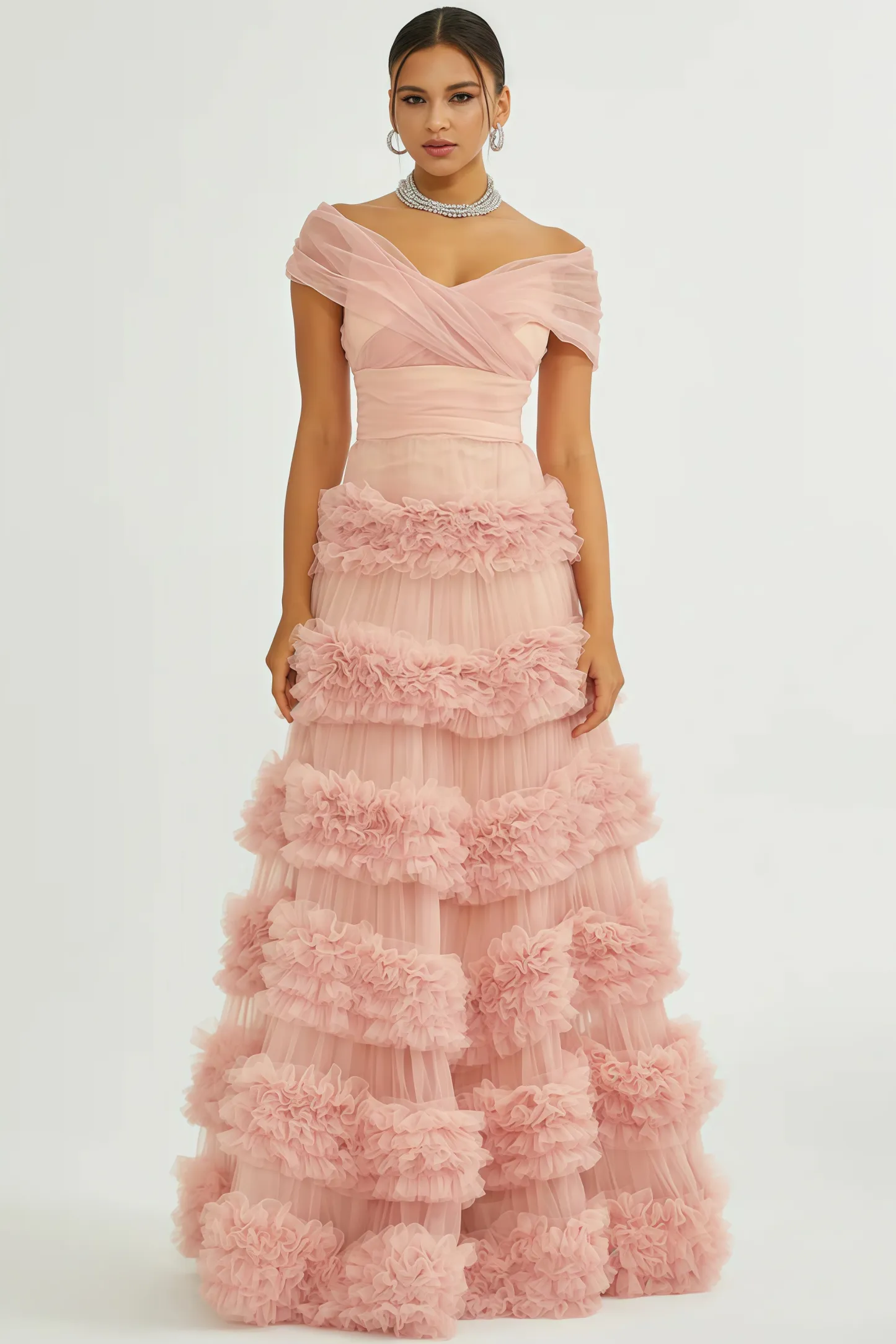 Quinly Pink Tiered Maxi Dress