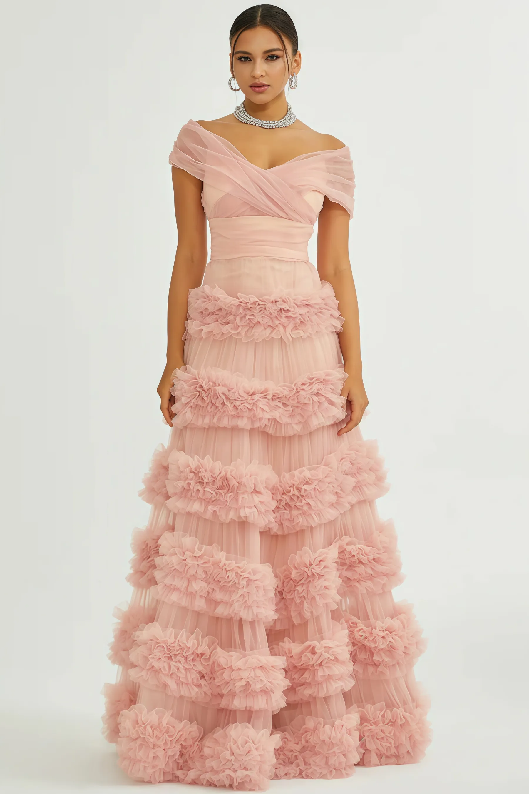 Quinly Pink Tiered Maxi Dress