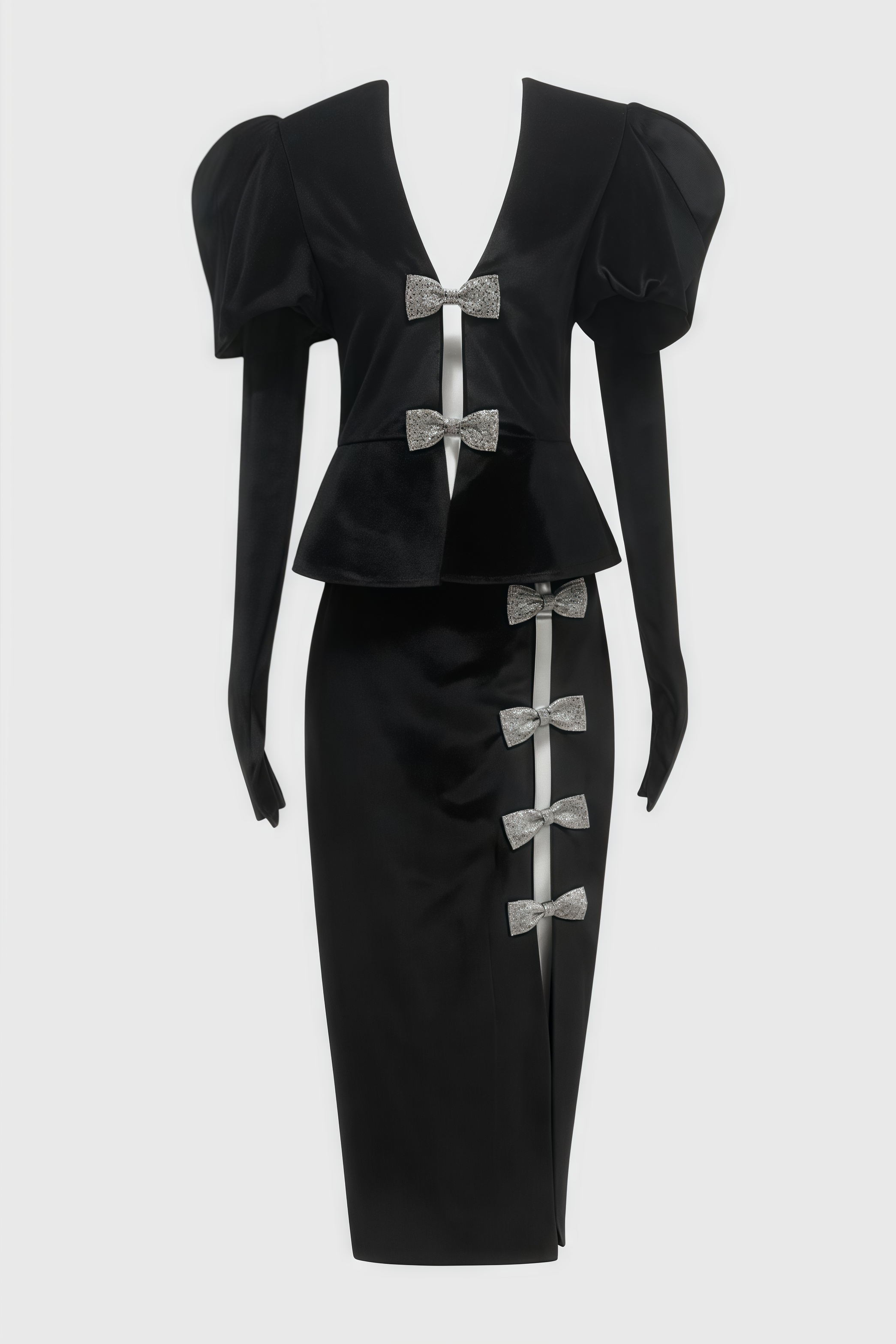 Tyrela Black Bow Midi Dress Two Piece Set