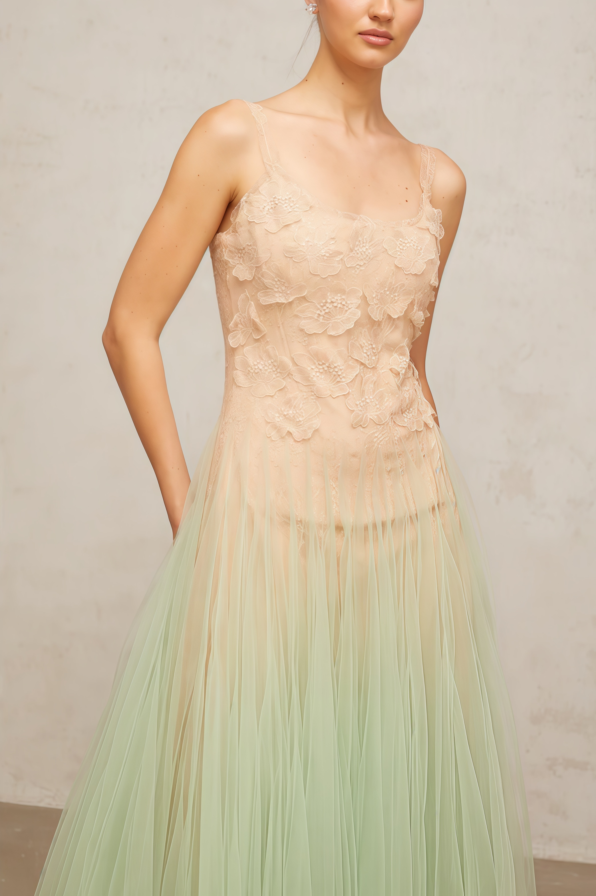 Ylane Halter Mesh Puff Maxi Dress